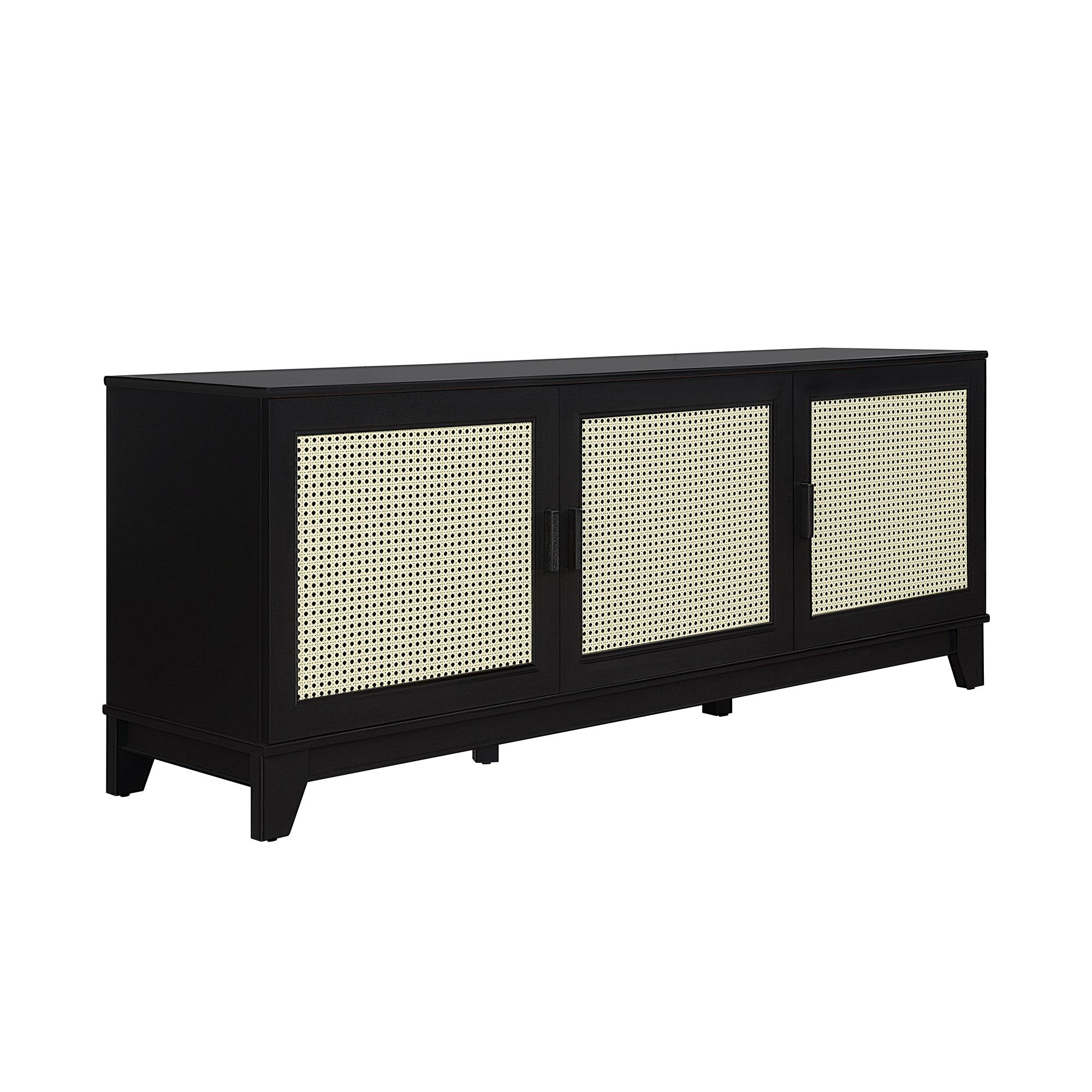 Sheridan Modern 6 Shelf Cane TV Stand for TVs up to 55" Black - Manhattan Comfort