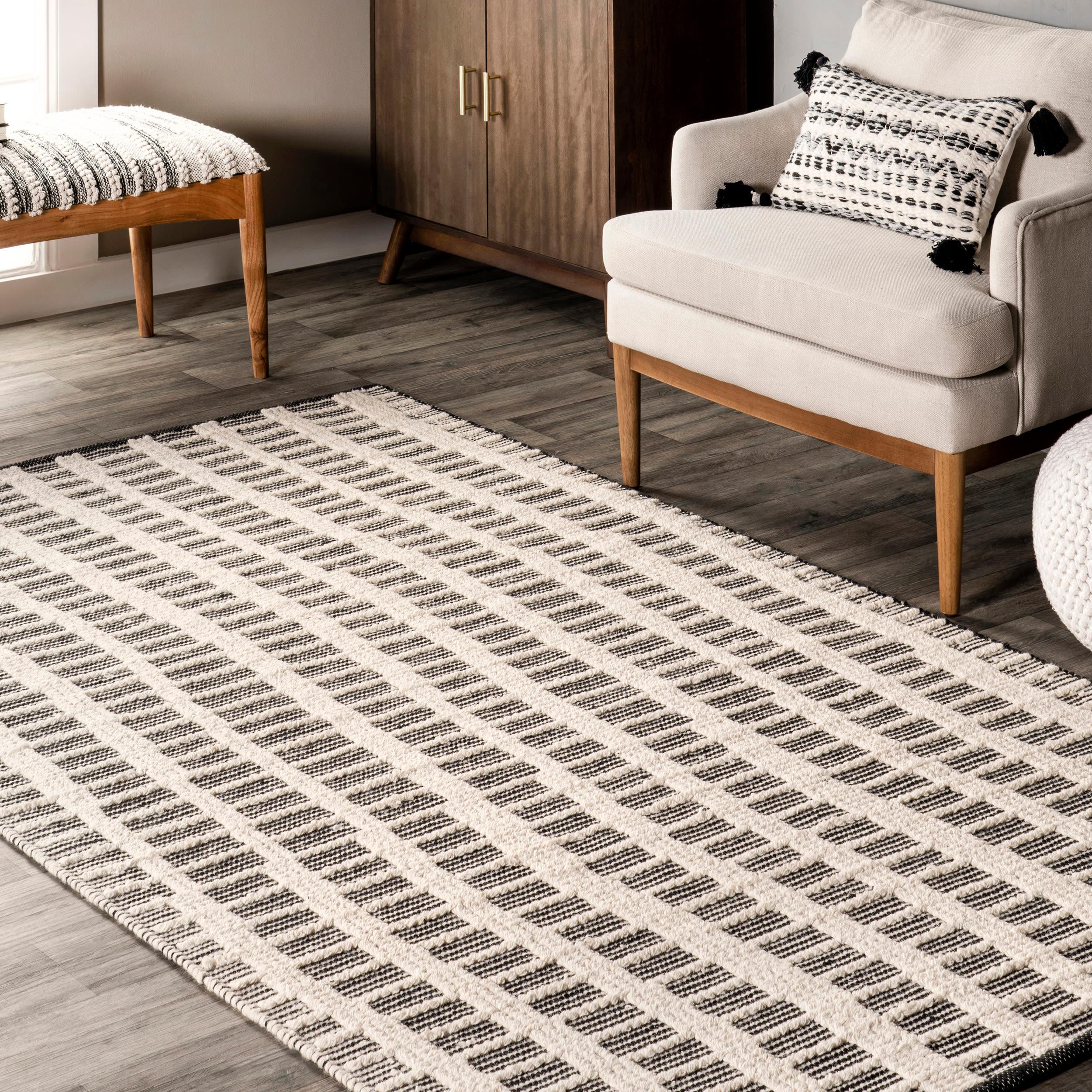 Arvin Olano x Rugs USA Parker Check Textured Ivory Area Rug