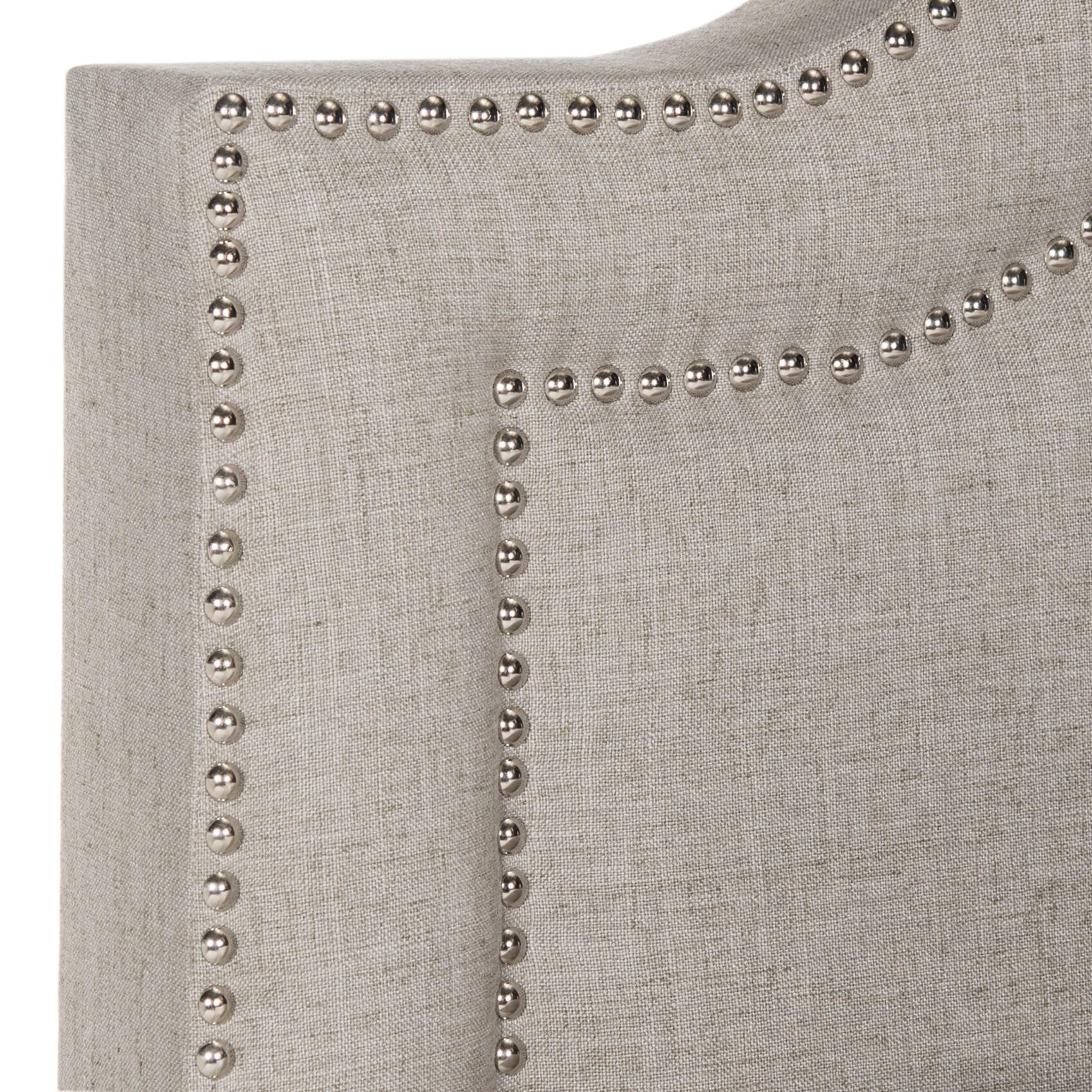 Beige Linen Upholstered Queen Platform Bed with Nailhead Trim
