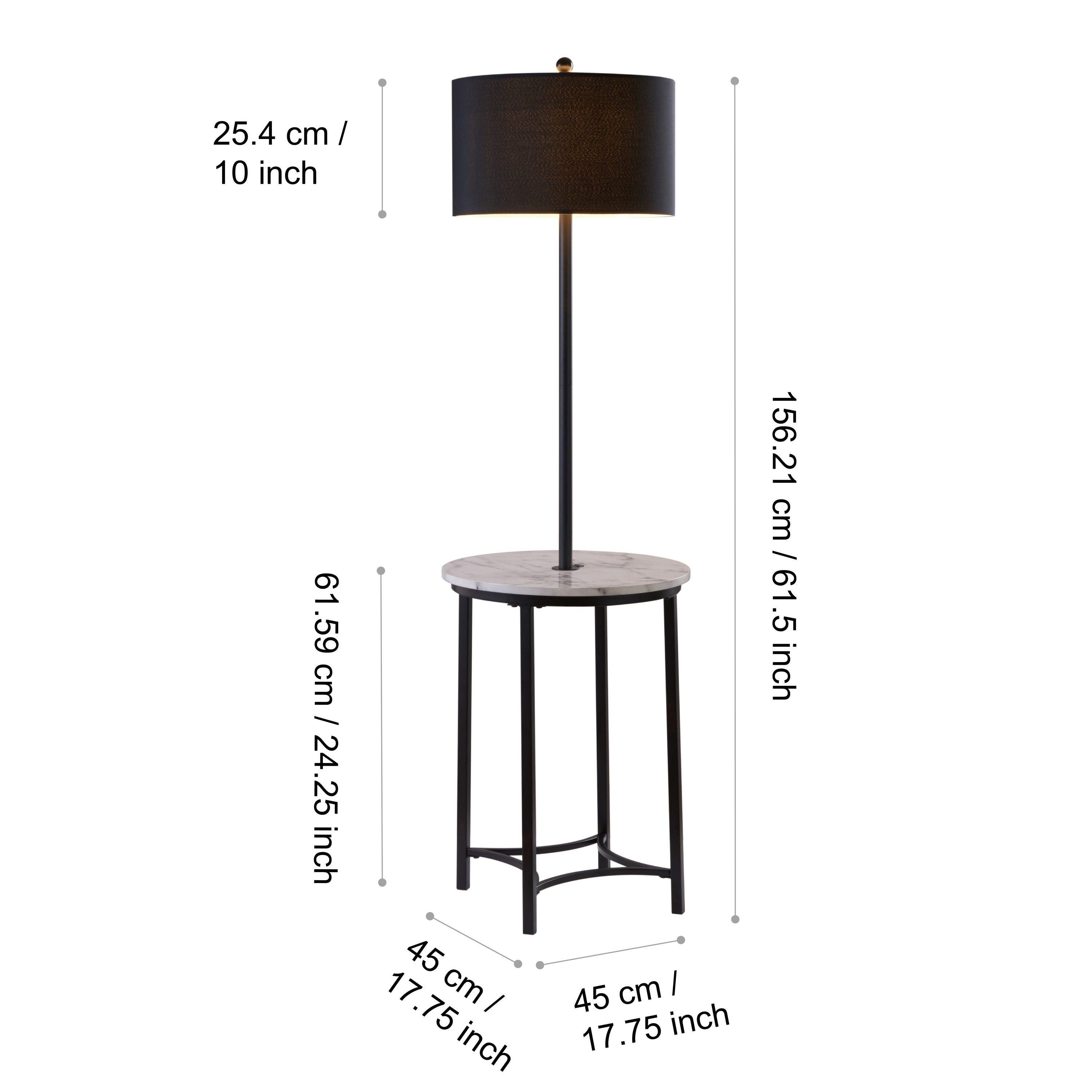 Teamson Home Shenna Floor Lamp with Side Table and Built-In USB, Faux Marble/Black