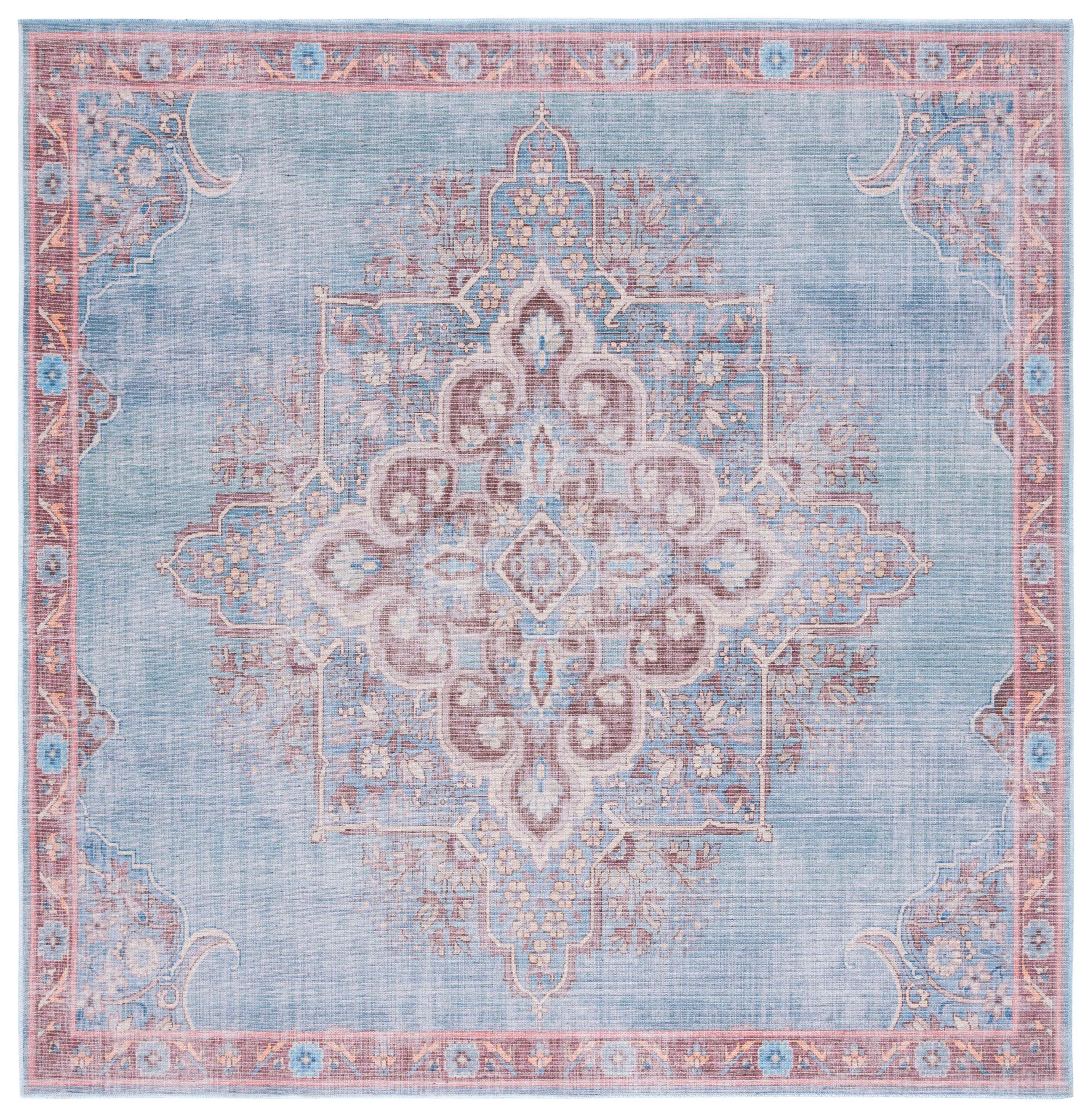 Serapi SEP580 Power Loomed Machine Washable Skid-Resistant Indoor Area Rug - Blue/Brown - 6'7"x6'7" - Safavieh