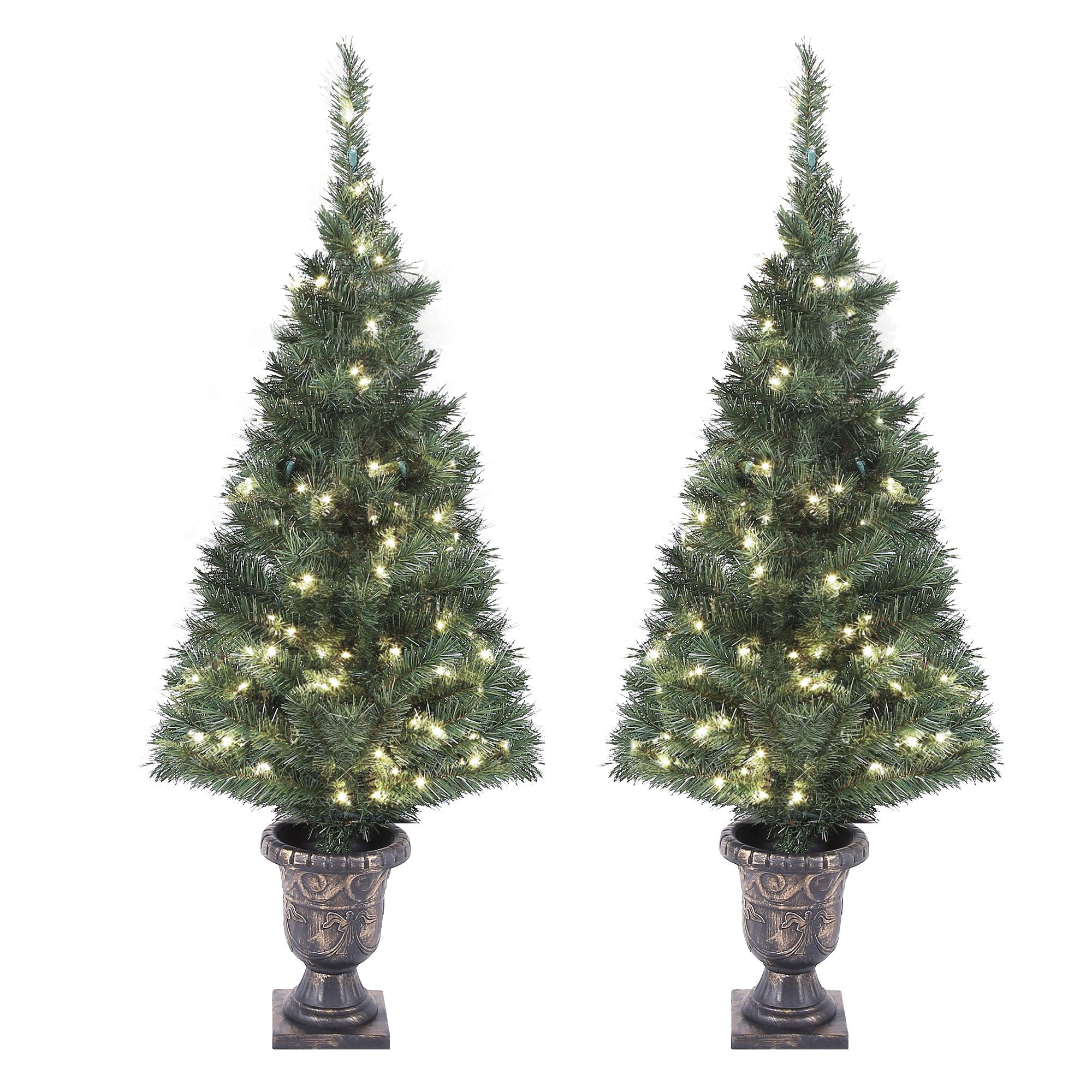 LuxenHome Set of 2 Small Christmas Tree, 3.9Ft Artificial Prelit Christmas Tree with Lights, 2 Pack Lighted Christmas Tree Potted Green