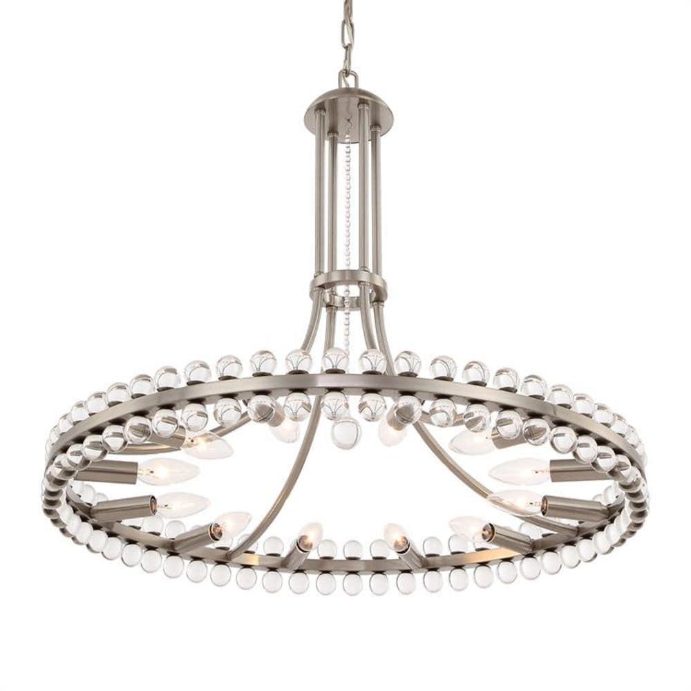 Brushed Nickel and Glass 12-Light Chandelier