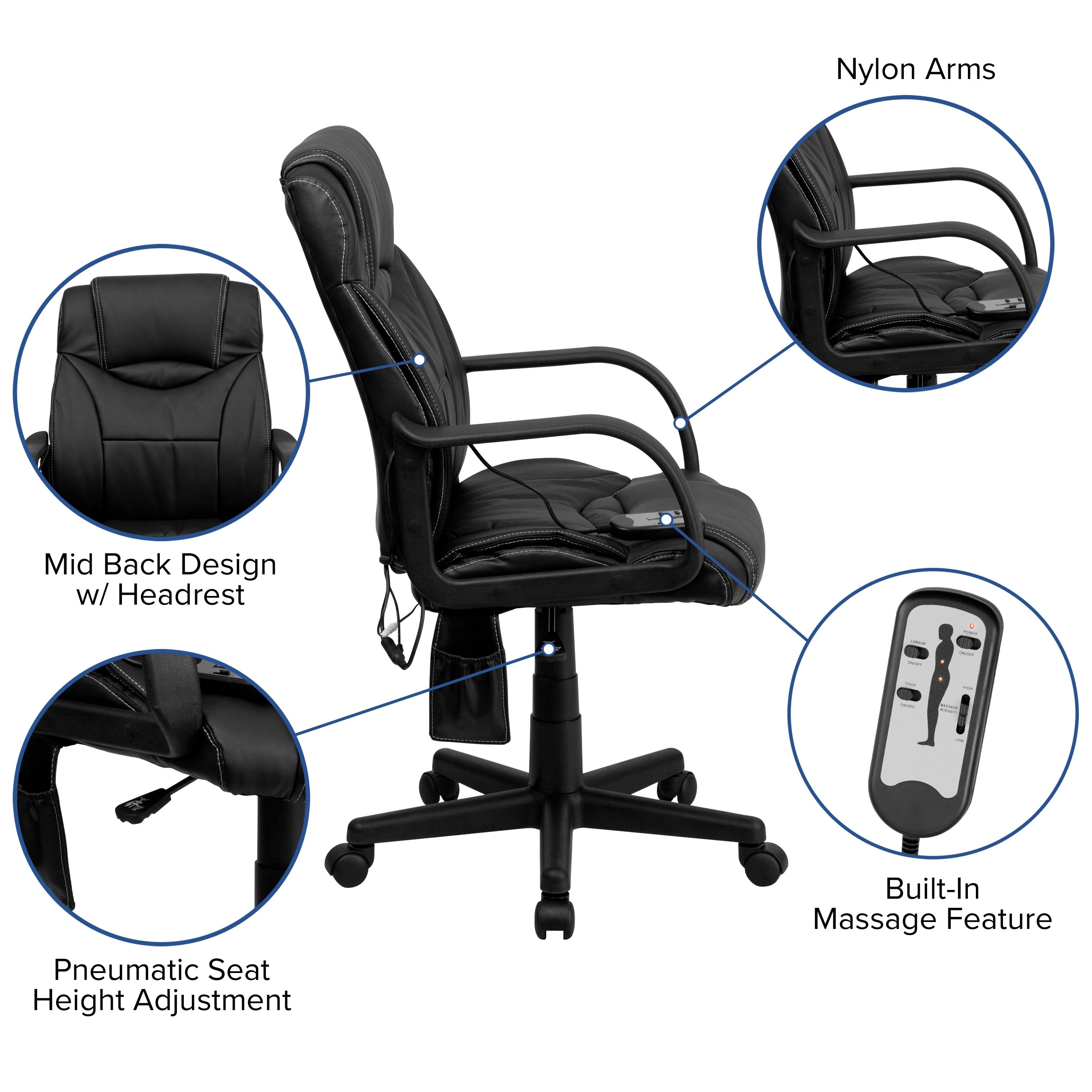 Flash Furniture Mid-Back Ergonomic Massaging Black LeatherSoft Executive Swivel Office Chair with Arms