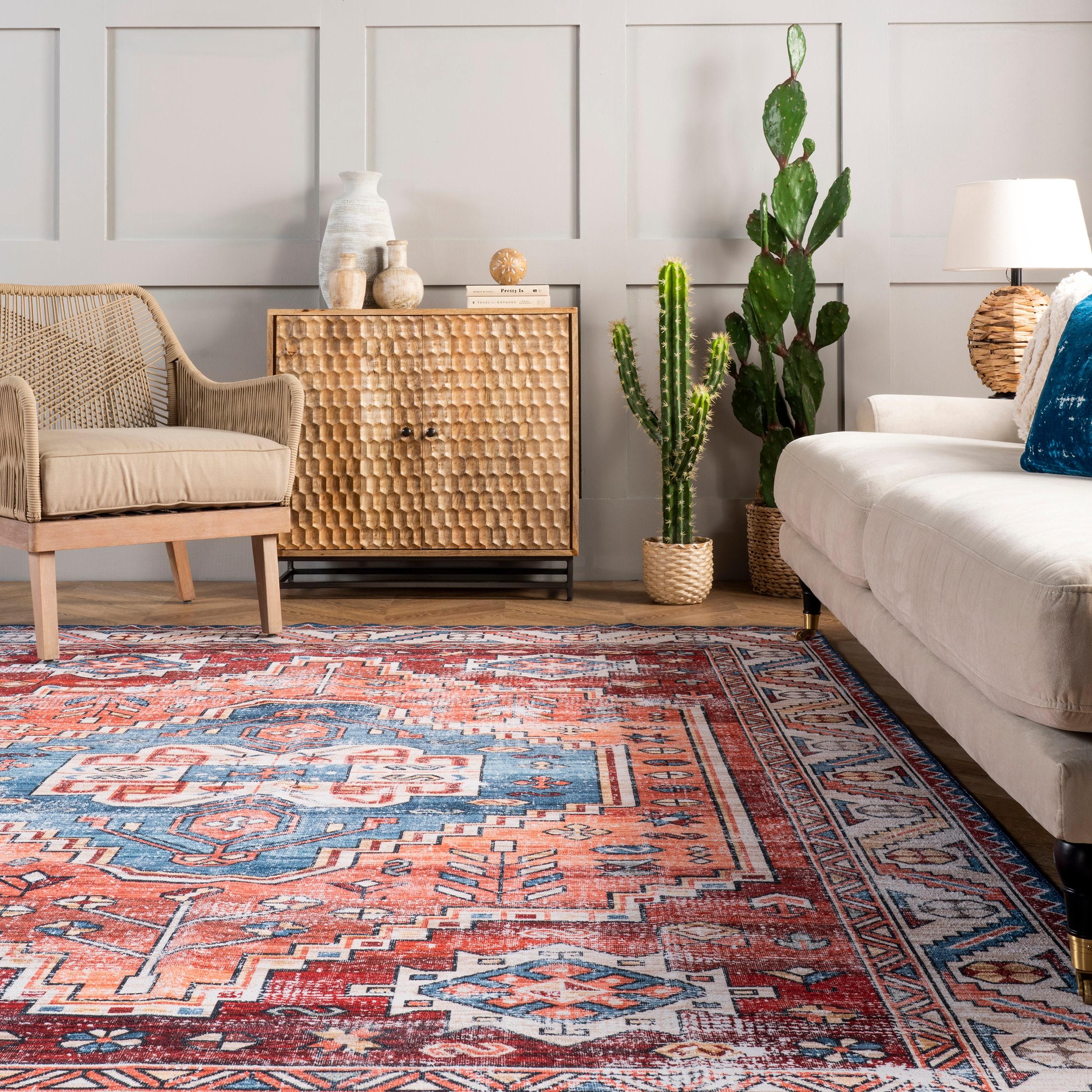 Nuloom Marli Pet Friendly Machine Washable Faded Medallion Area Rug, 5' x 8', Rust