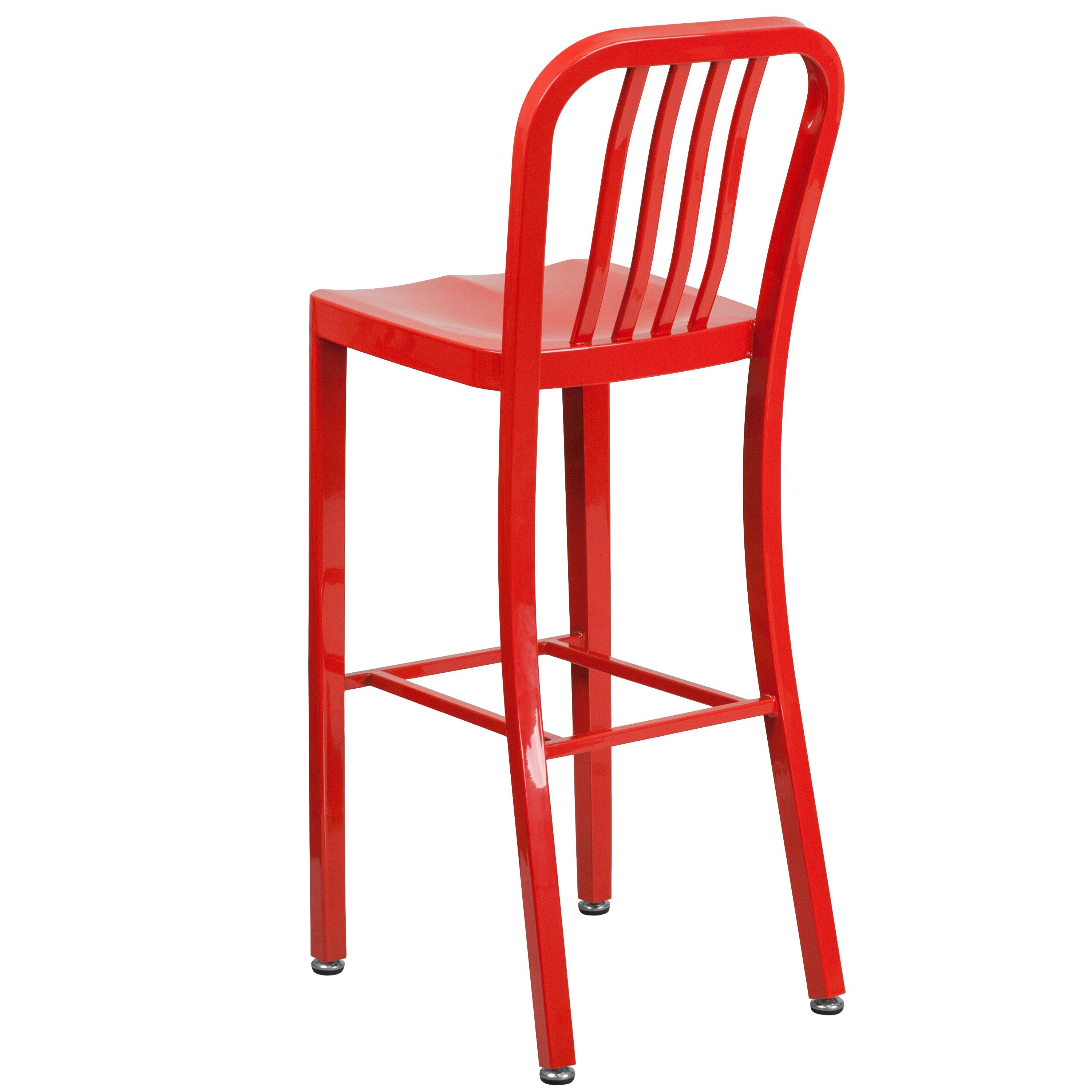 Flash Furniture Commercial Grade 30" High Red Metal Indoor-Outdoor Barstool with Vertical Slat Back