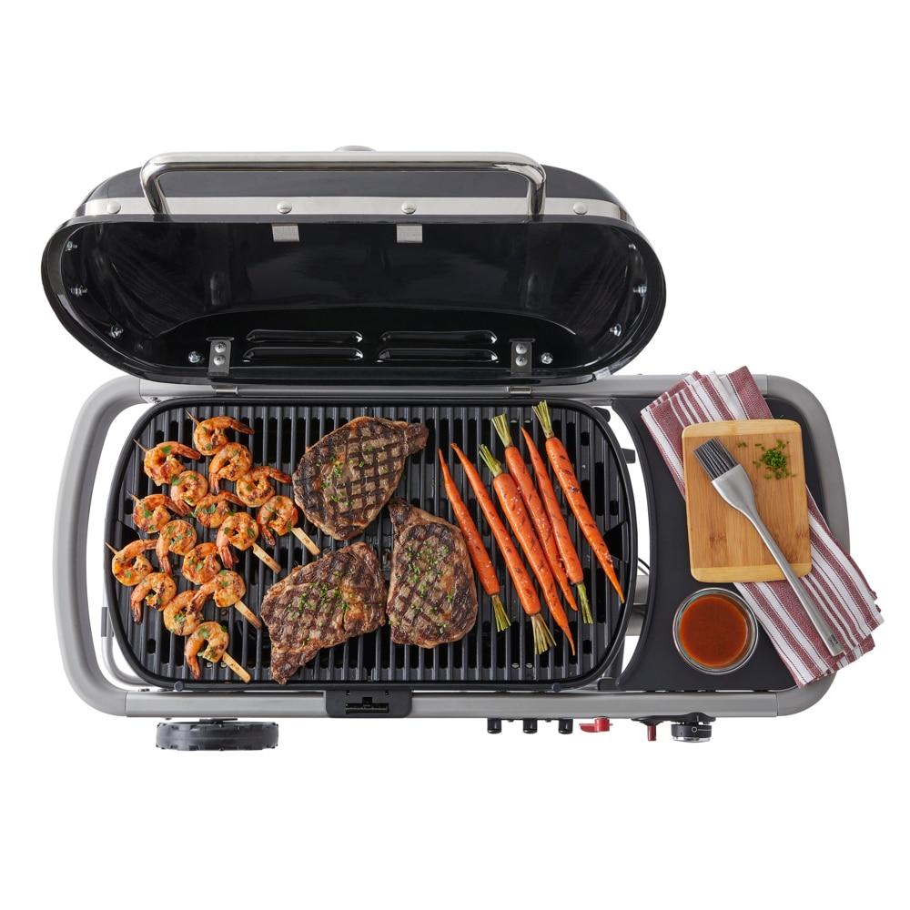 Weber Traveler Portable Outdoor Porcelain Coated Cast Iron LP Gas Grill, Black