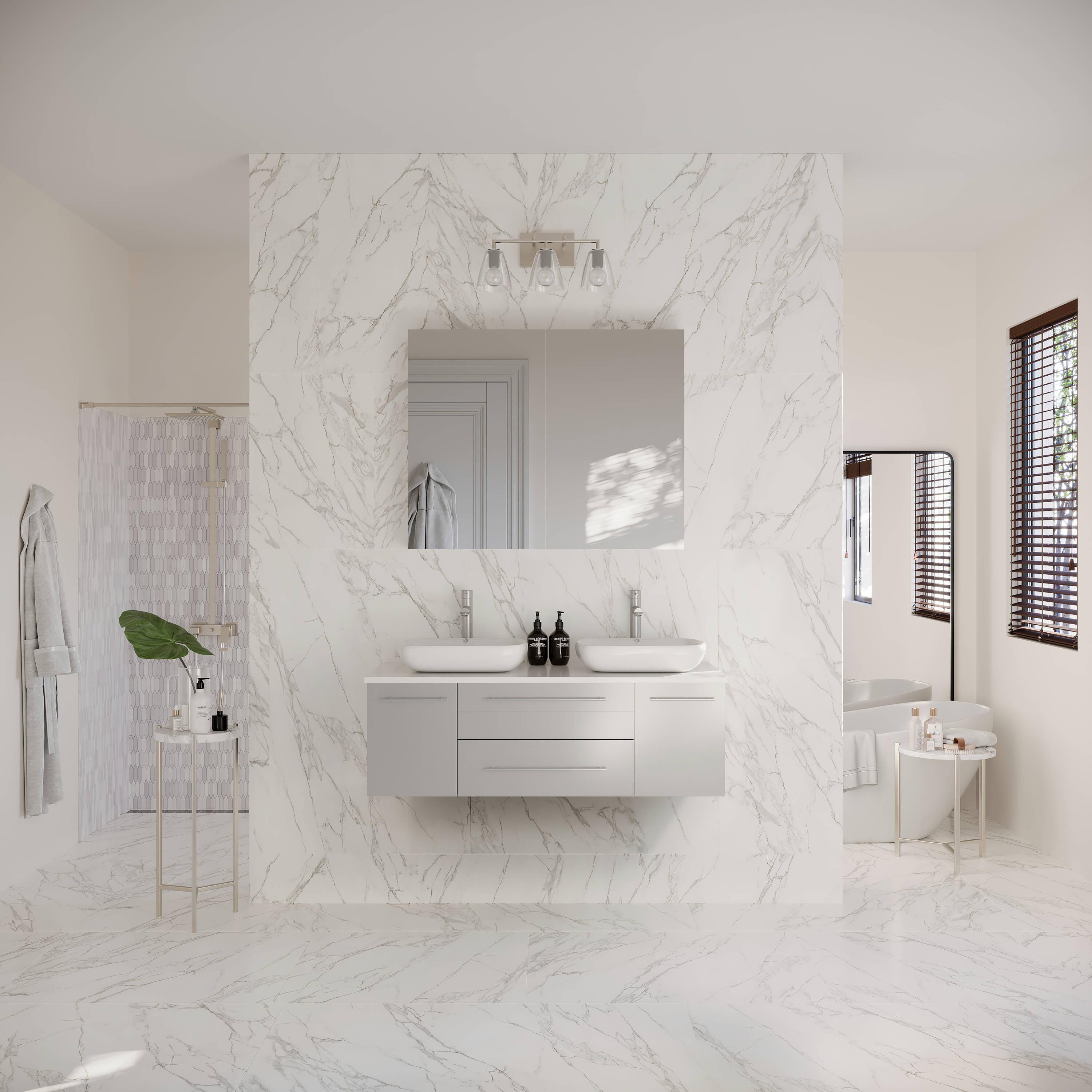Fresca Lucera 48" Wall Mount Double Vessel Sink Bathroom Vanity with Medicine Cabinet