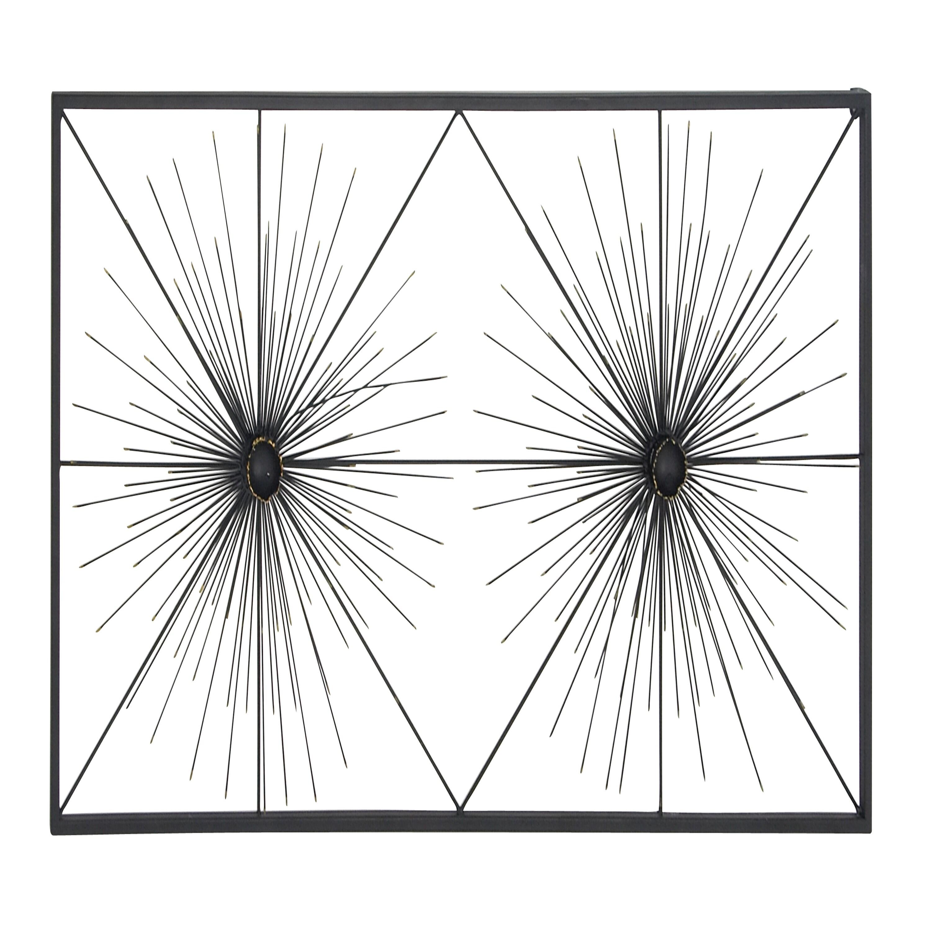 DecMode Black Metal Sea Urchin Starburst Wall Decor with Black Frame