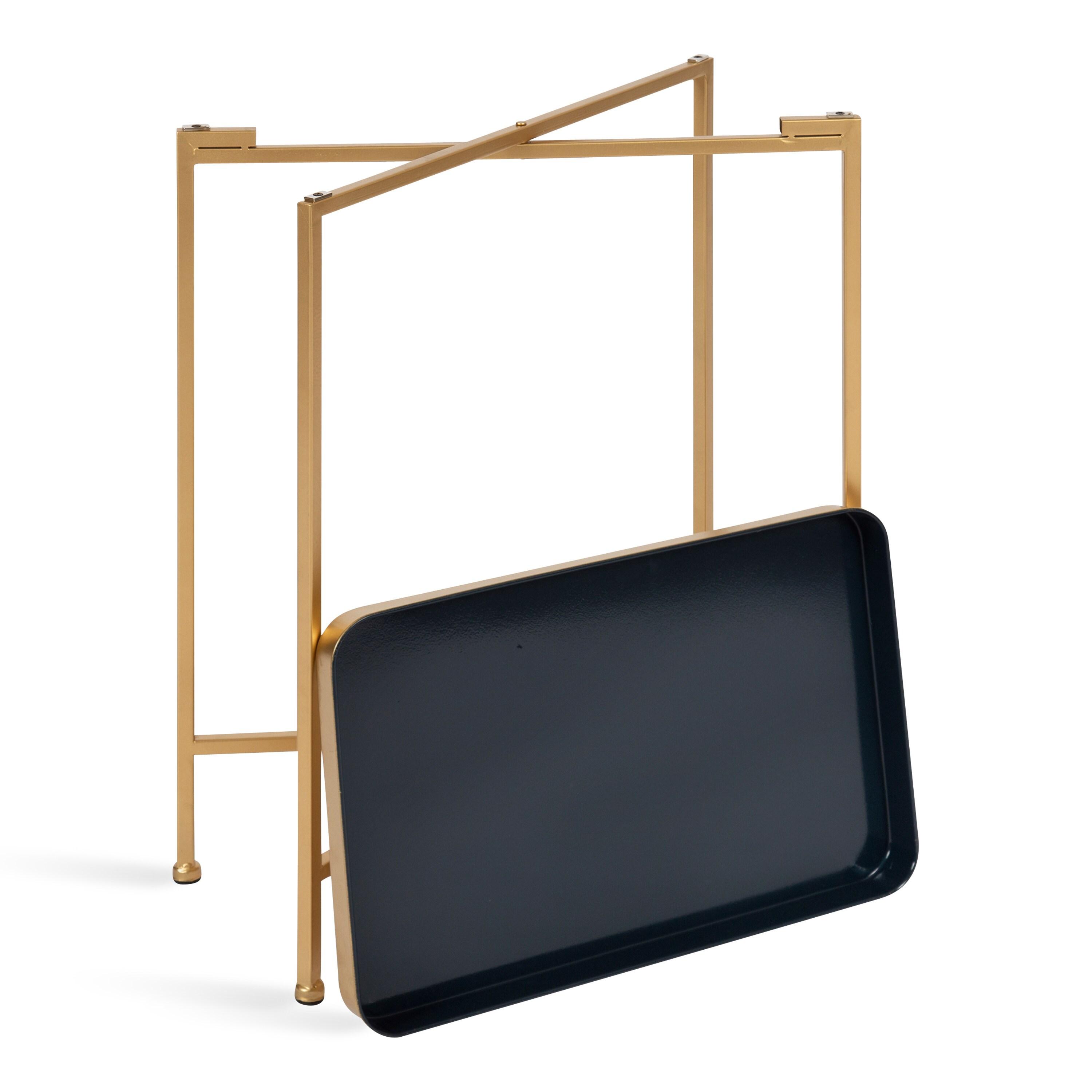 Kate and Laurel Celia Rectangle Metal Side Table, 18x12x26, Navy Blue and Gold