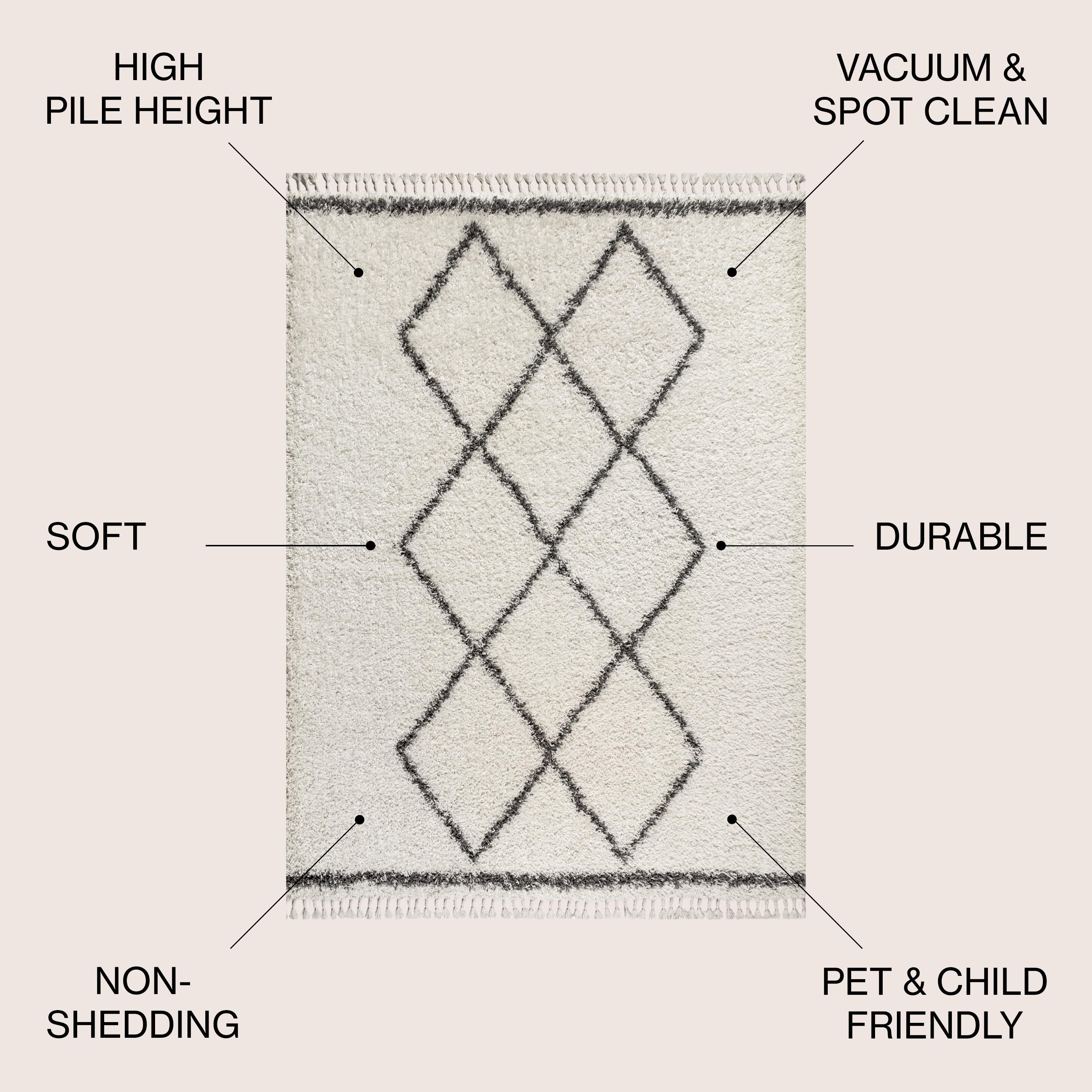 5'x8' Mercer Shag Plush Tassel Moroccan Geometric Trellis Area Rug, Cream/Grey - JONATHAN Y