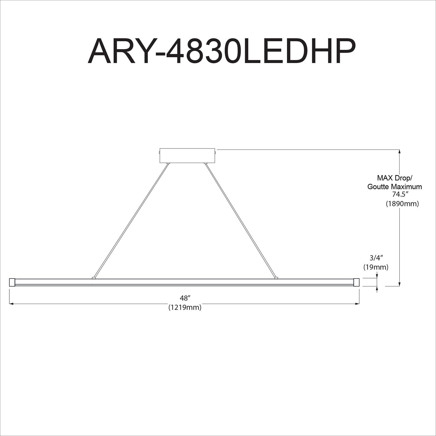 Dainolite ARY-4830LEDHP-MB 30W Led Horizontal Pendant Matte Black with White Acrylic Diffuser