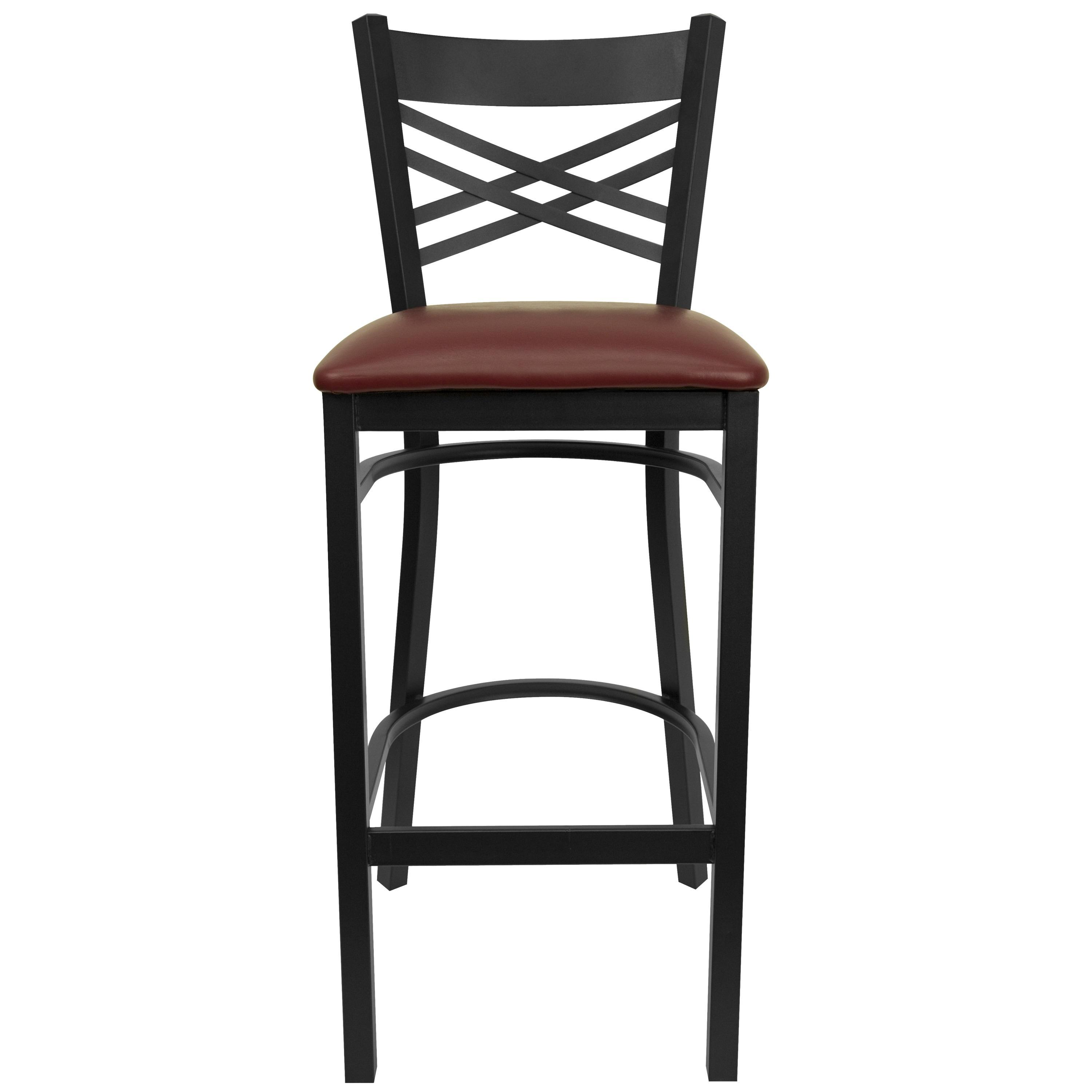 Flash Furniture HERCULES Series Black ''X'' Back Metal Restaurant Barstool - Burgundy Vinyl Seat