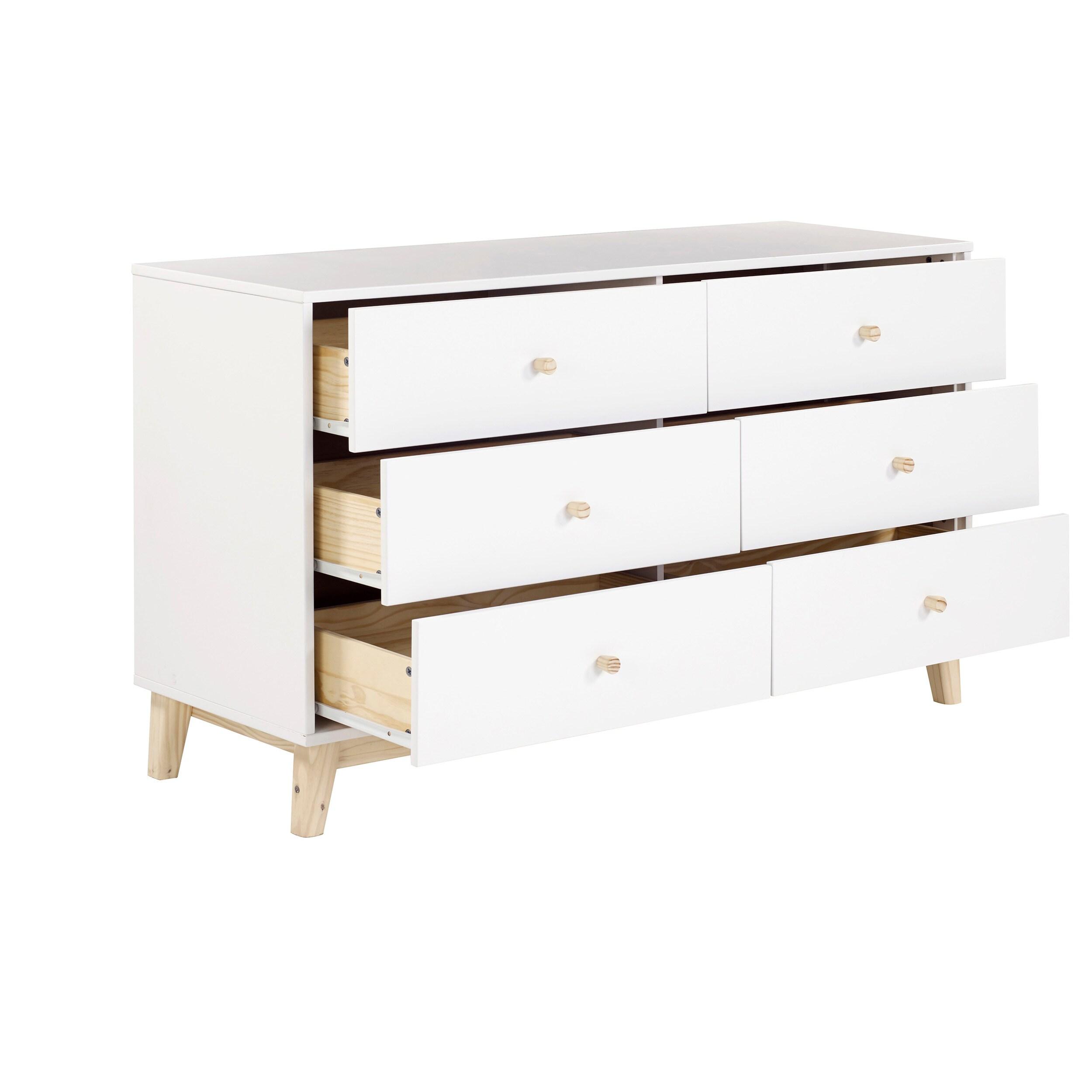 Alaterre Furniture MOD 60 in. Wood 6-Drawer Double Dresser, White, Bedroom Storage Furniture, Metal Drawers Glides, Wooden Drawer Knobs, Kids or Adults Rooms