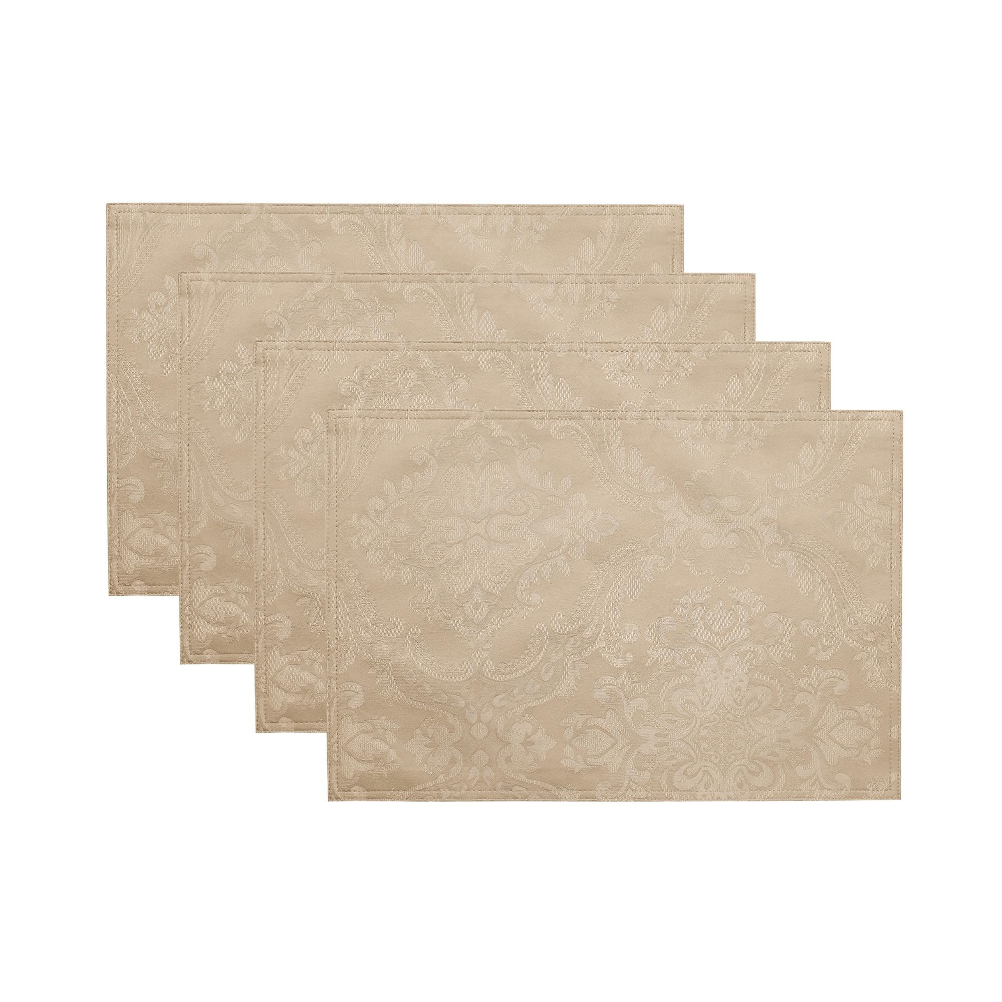 Caiden Elegance Damask Placemat, Set of 4 - 13" x 19" - Taupe - Elrene Home Fashions