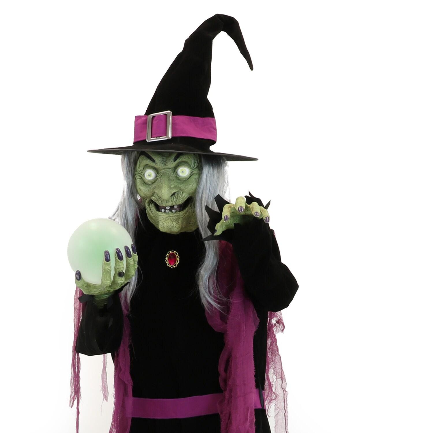 Haunted Hill Farm Haunted Hill Farm 6-Ft. Tall Fortune Teller Witch, Plug-In Motion-Activated Talking Halloween Prop
