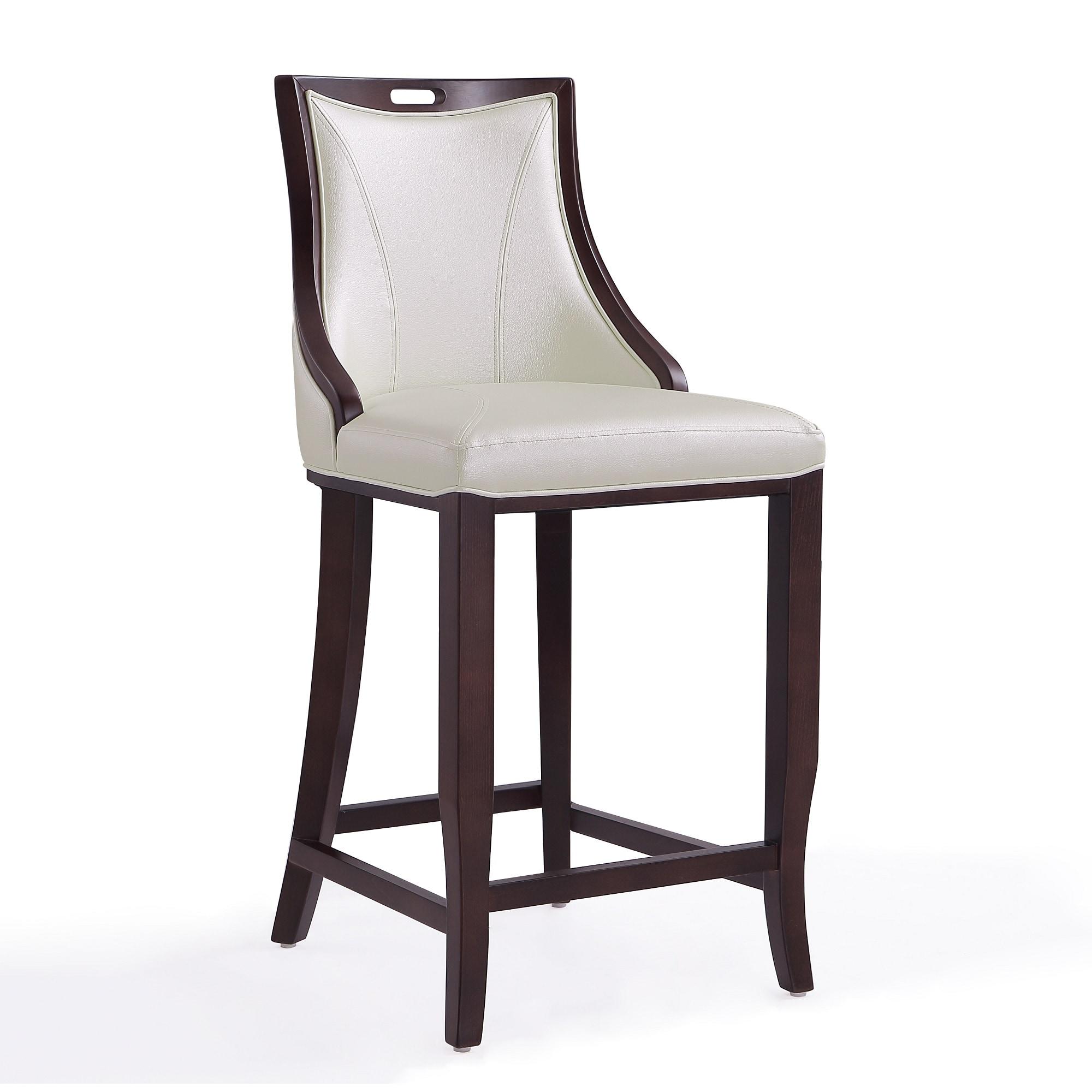 Emperor Upholstered Beech Wood Barstool Pearl White - Manhattan Comfort: Faux Leather, Fixed Height, No Assembly Required