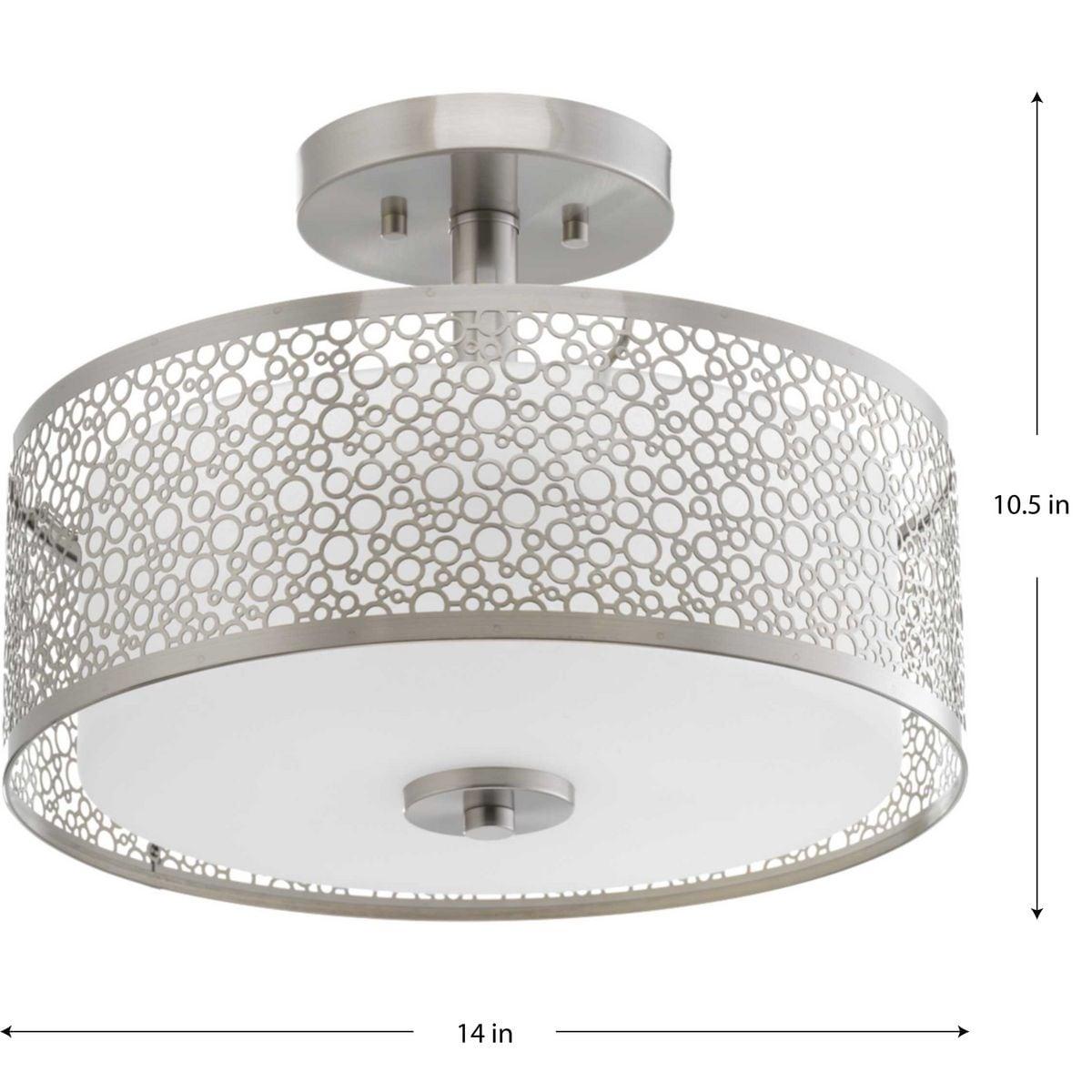 Progress Lighting Mingle 1-Light Semi-Flush LED Fixture, Brushed Nickel, Etched Parchment Glass Shade