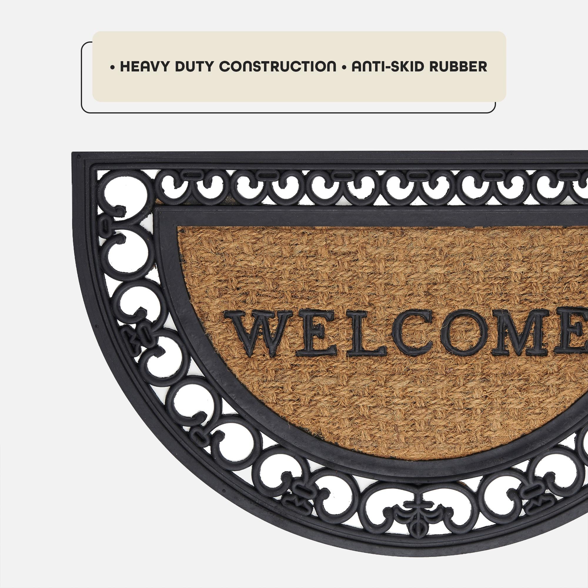 Bloomsbury Market Aeries Recycled Rubber Door Mats, Non-Slip/Skid Rubber Backing, 18" W X 30" L, Rectangle, Welcome Scrolls