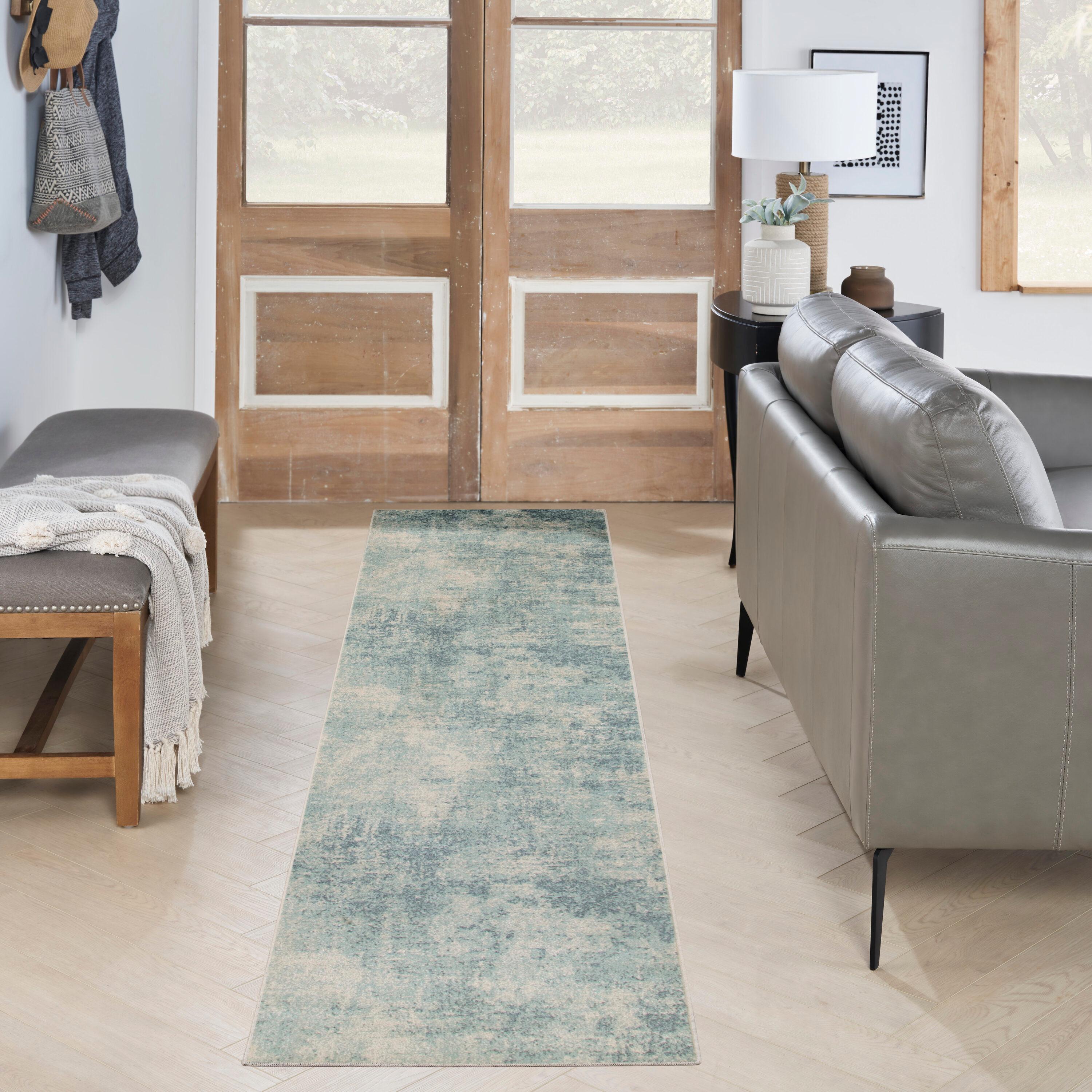 Nourison Astra Machine Washable Modern Abstract Indoor Rug Blue Ivory 2'2" x 8'