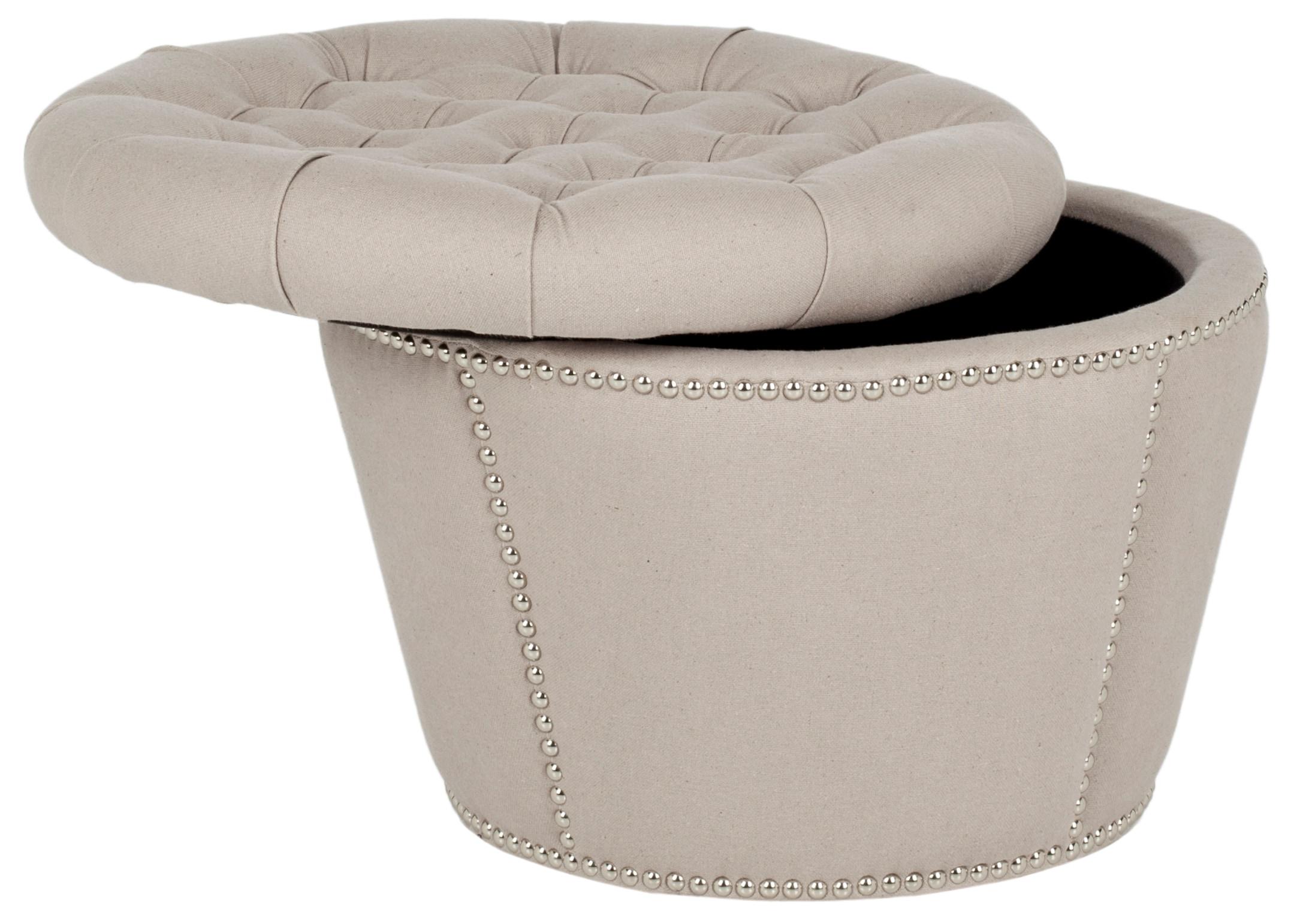 SAFAVIEH Vanessa Ottoman Silver Nail Head Taupe