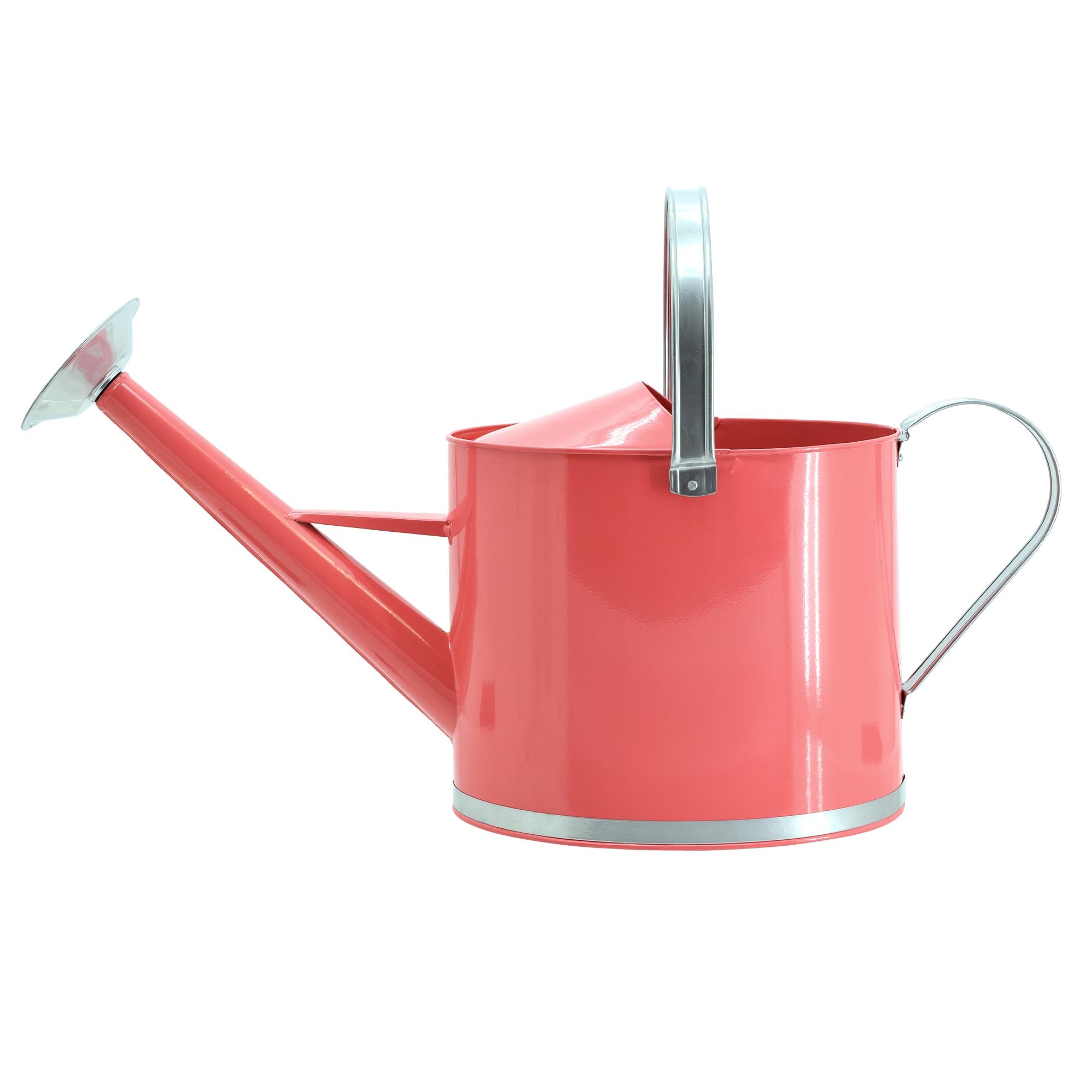 Coral Metal 1.8-Gallon Watering Can with Silver Handles