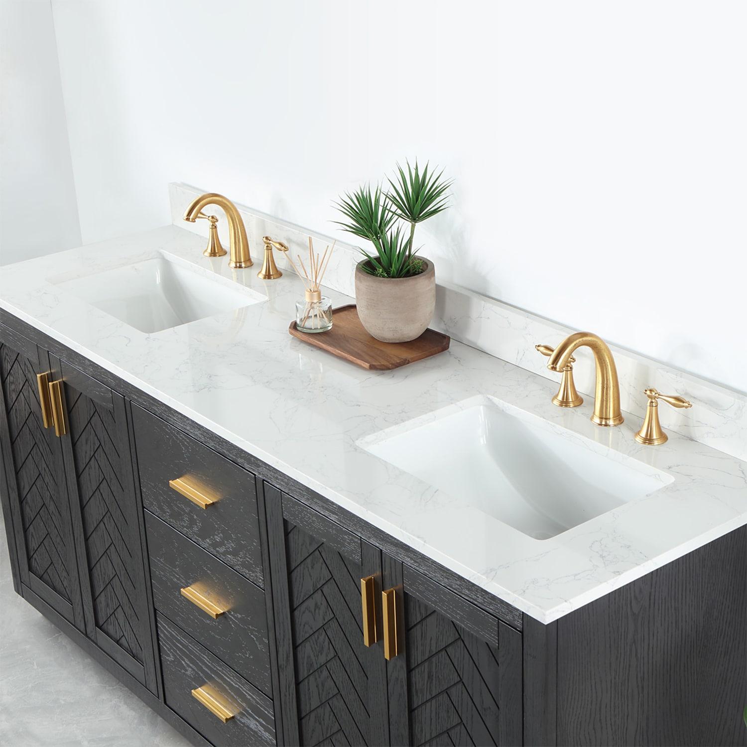 Gazsi 72" Double Bathroom Vanity Set in Brown Oak without Mirror