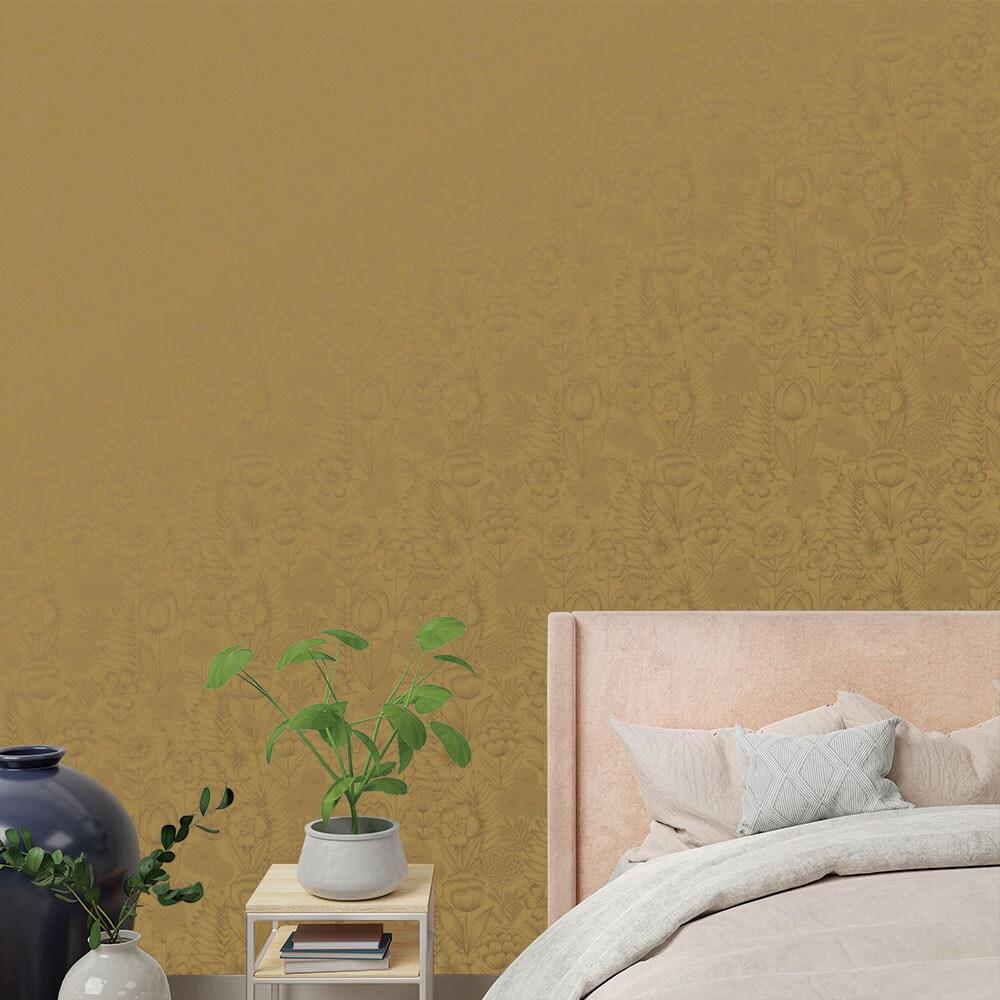 Tempaper & Co. Homestead Floral Removable Peel and Stick Wallpaper, Metallic Marigold, 28 sq. ft.: Vinyl, Self-Adhesive, Washable