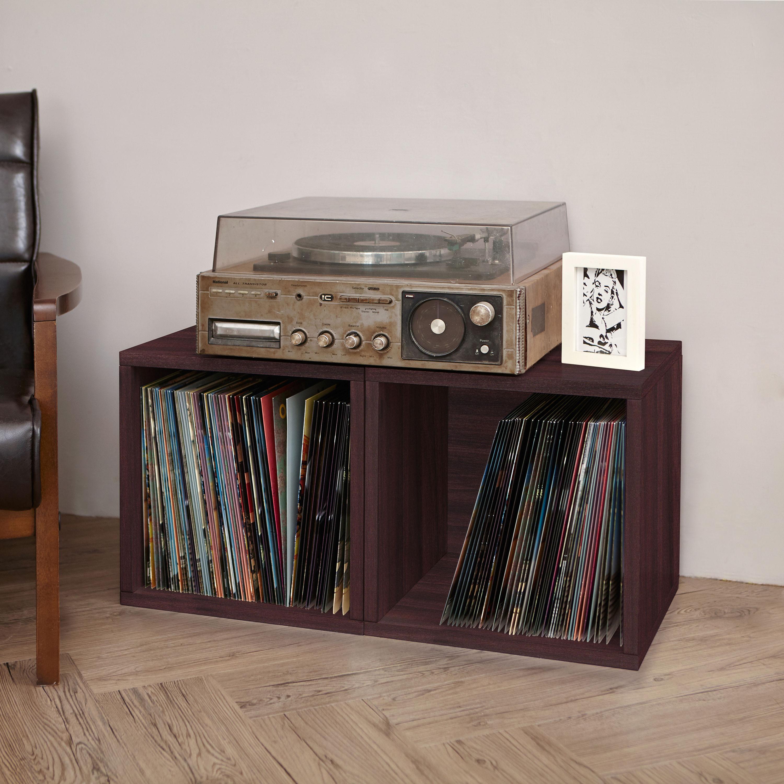 Way Basics Modular Vintage Vinyl Record Storage Blox Cube, Organizer Shelf (Fits 65-70 Album)