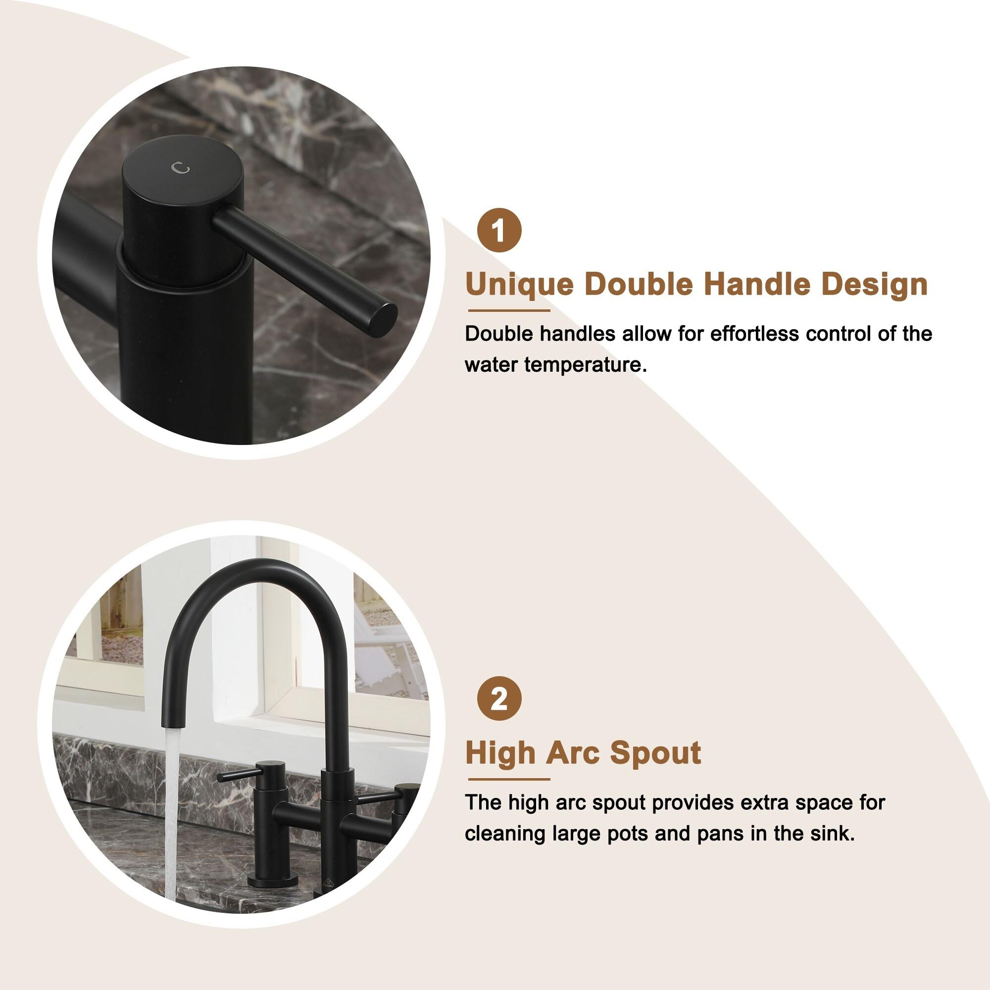 Double Handle Bridge Kitchen Faucet with Side Sprayer in Matte Black