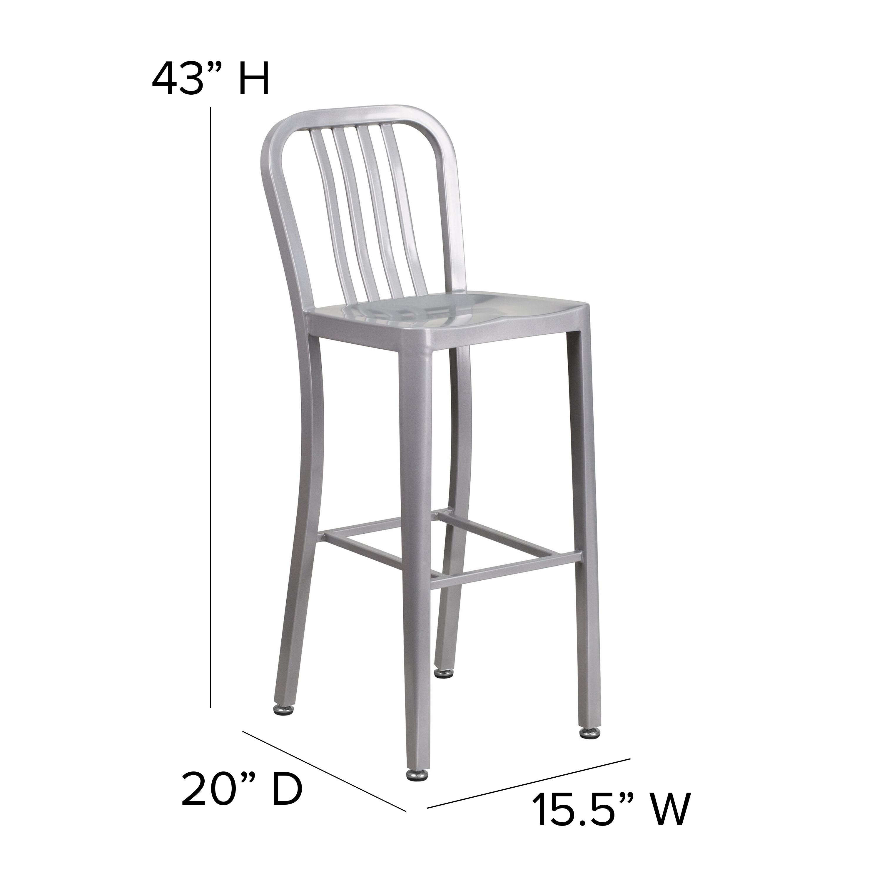 Flash Furniture Commercial Grade 30" High Silver Metal Indoor-Outdoor Barstool with Vertical Slat Back
