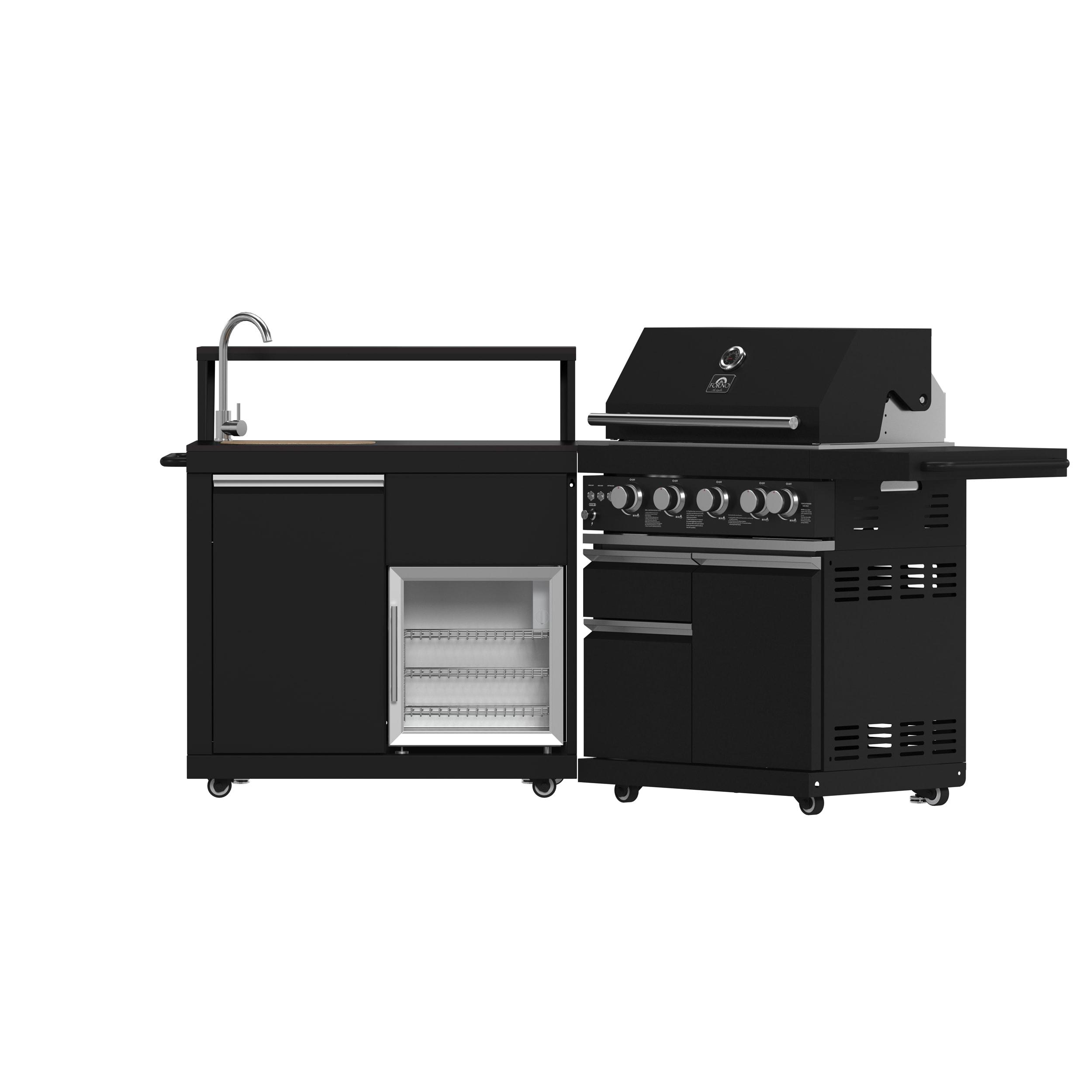 Forno All'Aperto 62,600 BTU BBQ & Sink Module with Black Sintered Stone Countertops, Bar & Beverage Center