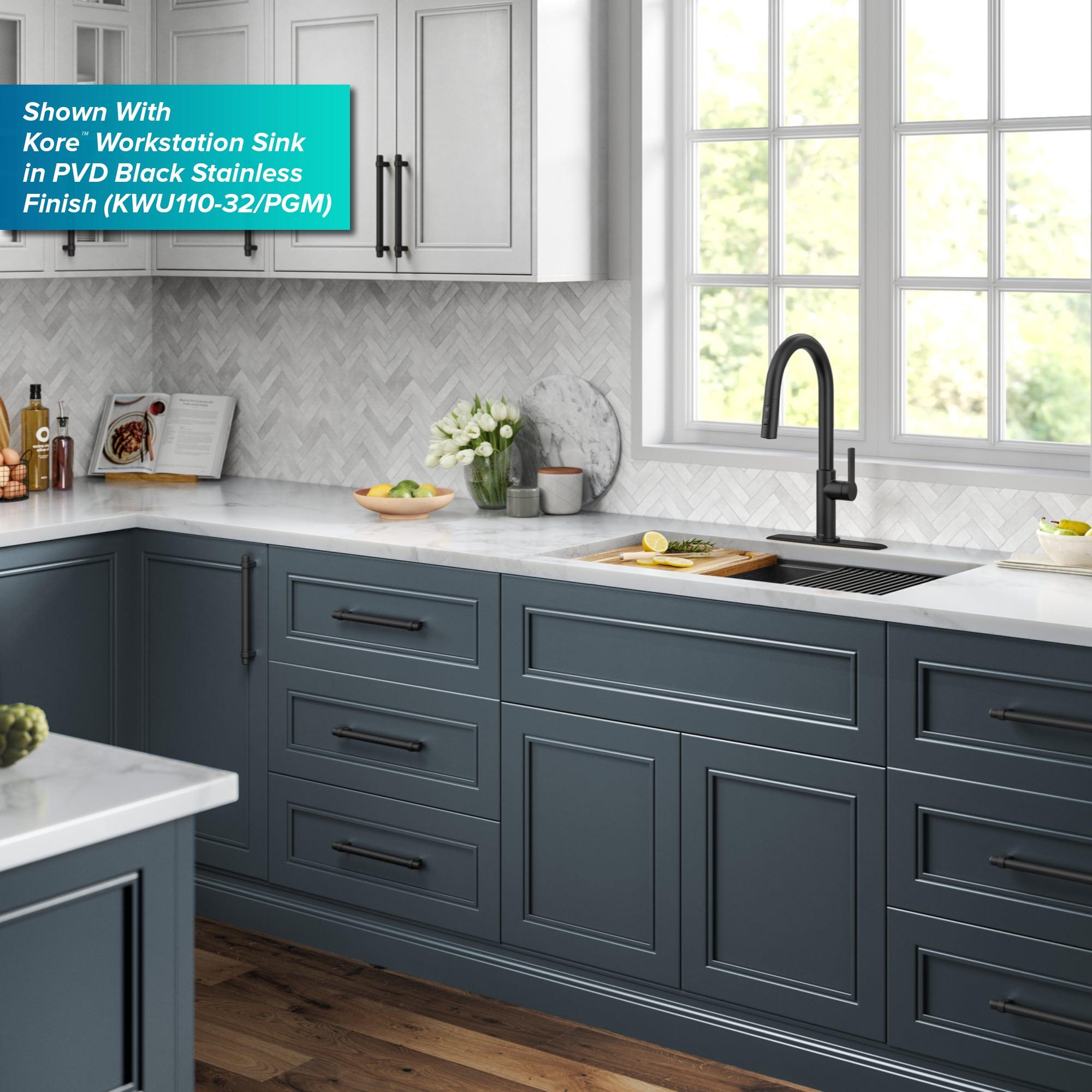 KRAUS Oletto Single Handle Pull Down Kitchen Faucet with QuickDock Top Mount Installation Assembly