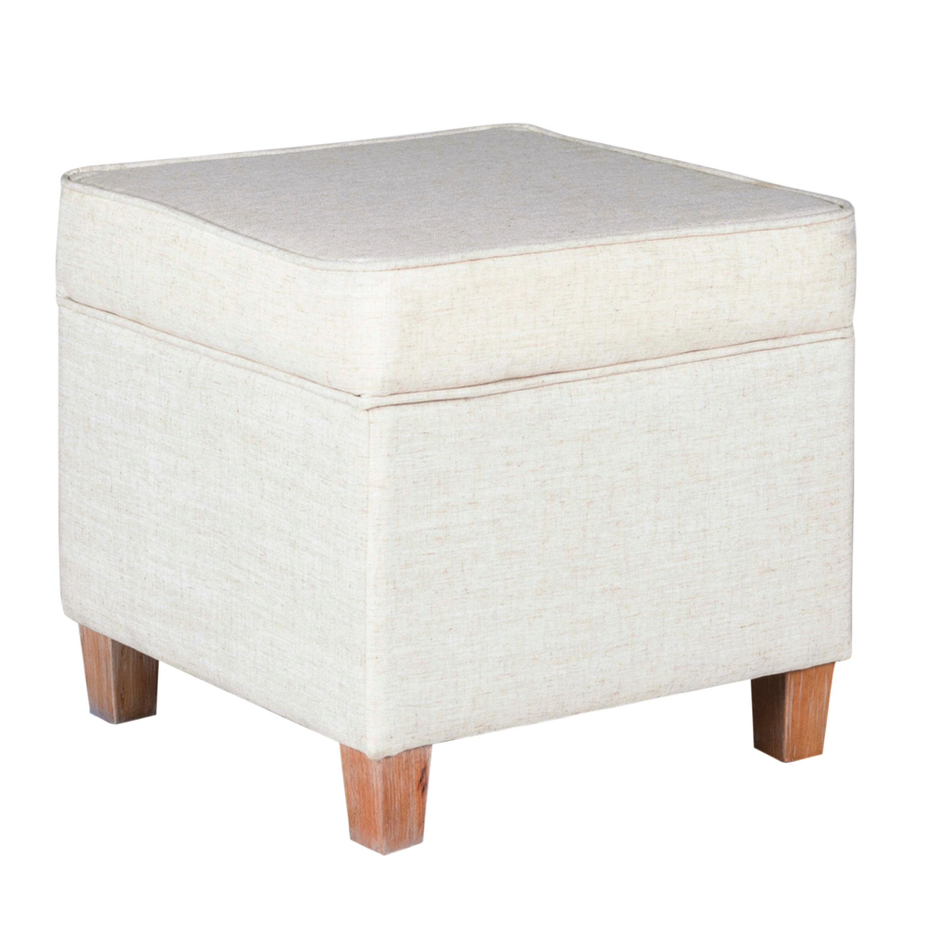 HomePop Cole Classics Square Storage Ottoman with Lift Off Top Linen: Upholstered Footstool, Wood Legs, Polyester