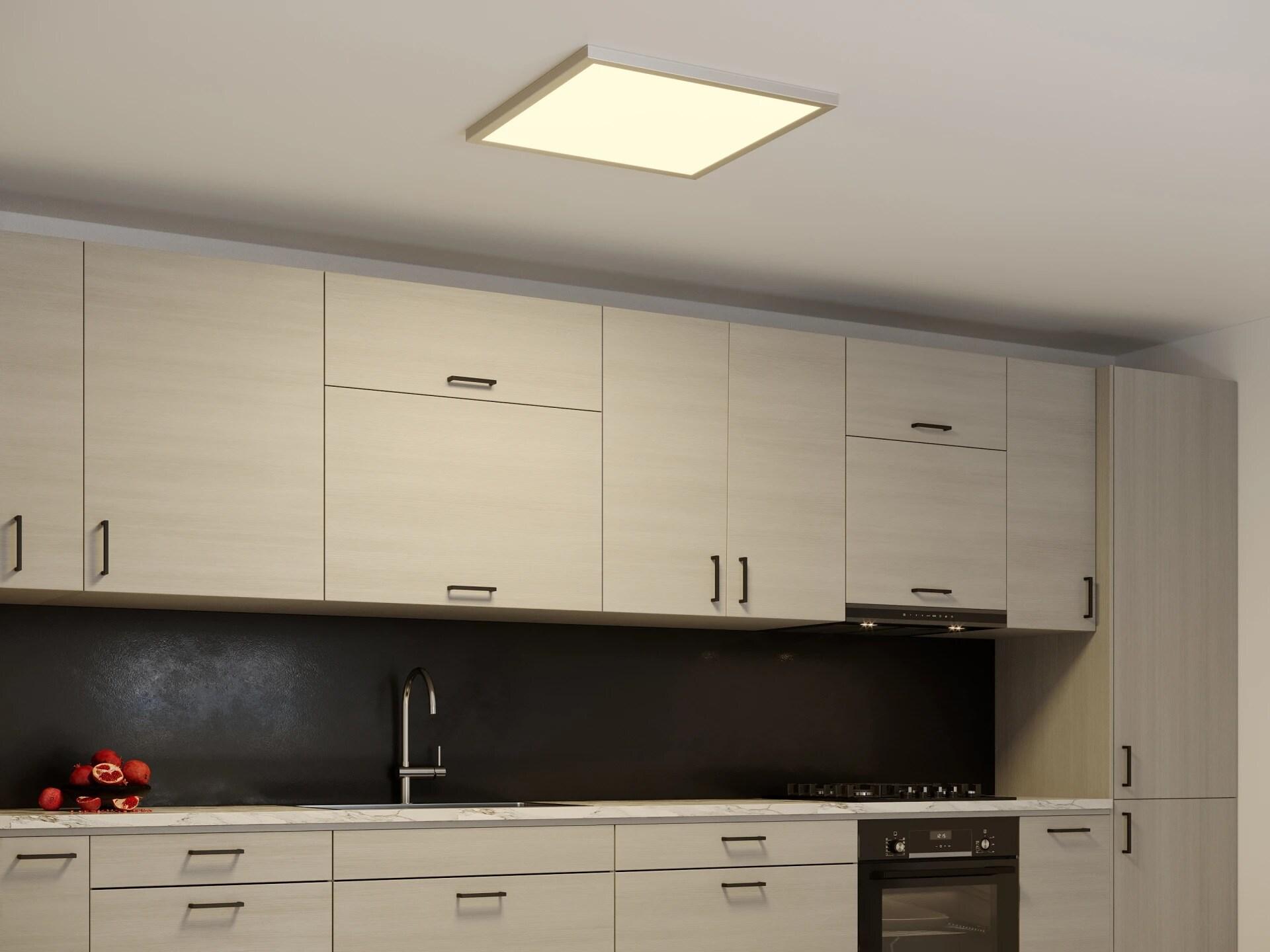 Good Earth Lighting Flat Panel 24-inch Ceiling Fixture - Nickel, Dimmable, 3800 Lumens, 5-White Selectable Color Changing Temperature, Suitable for Damp Locations, 50,000 Hour Rated Lamp Life