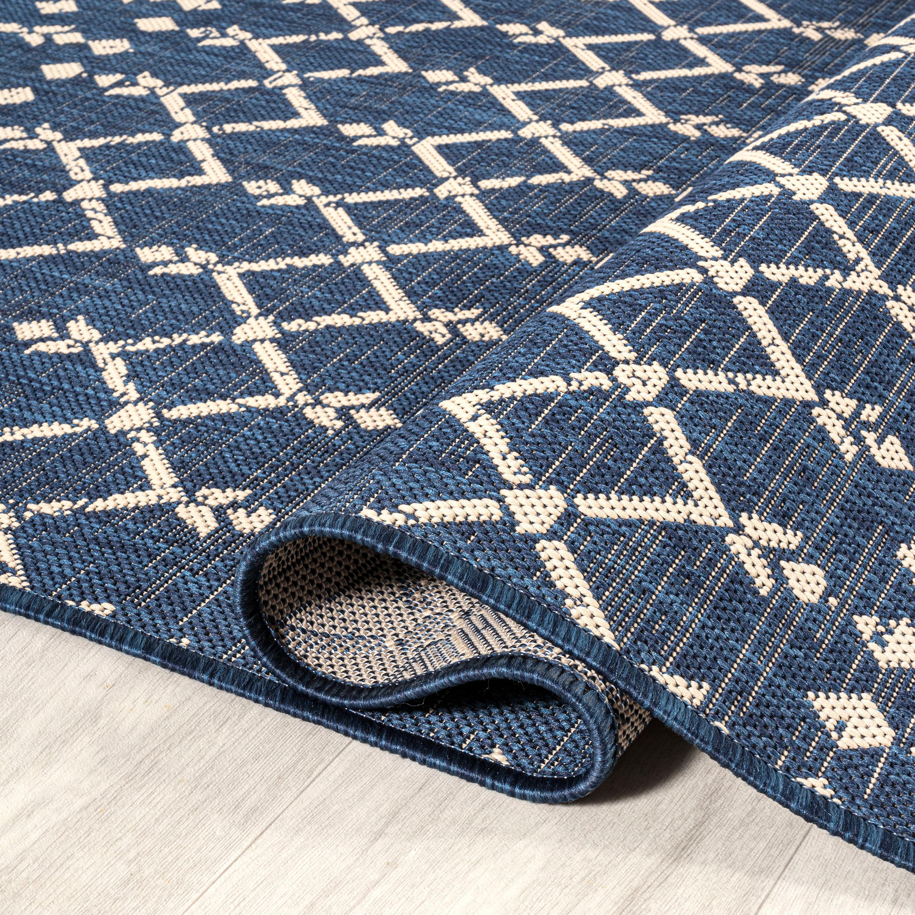 8' x 10' Ourika Moroccan Geometric Textured Weave Indoor/Outdoor Area Rug, Navy/Beige - JONATHAN Y
