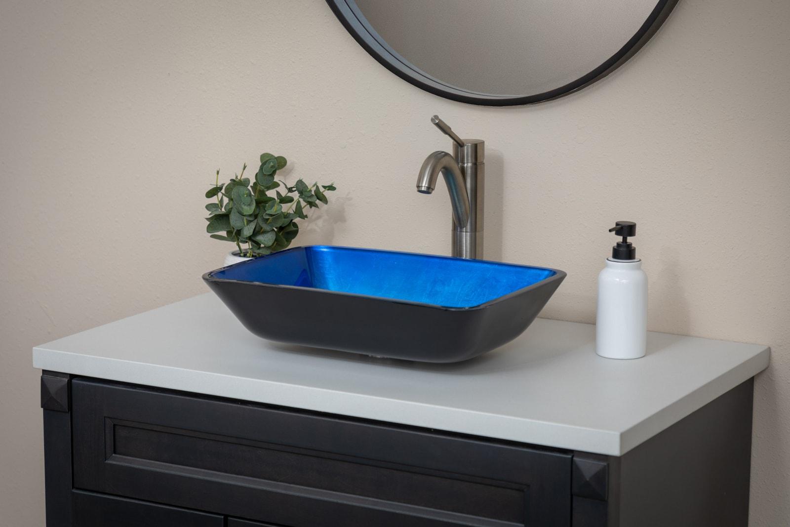 Eden Bath 13.13'' Blue Tempered Glass Rectangular Bathroom Sink