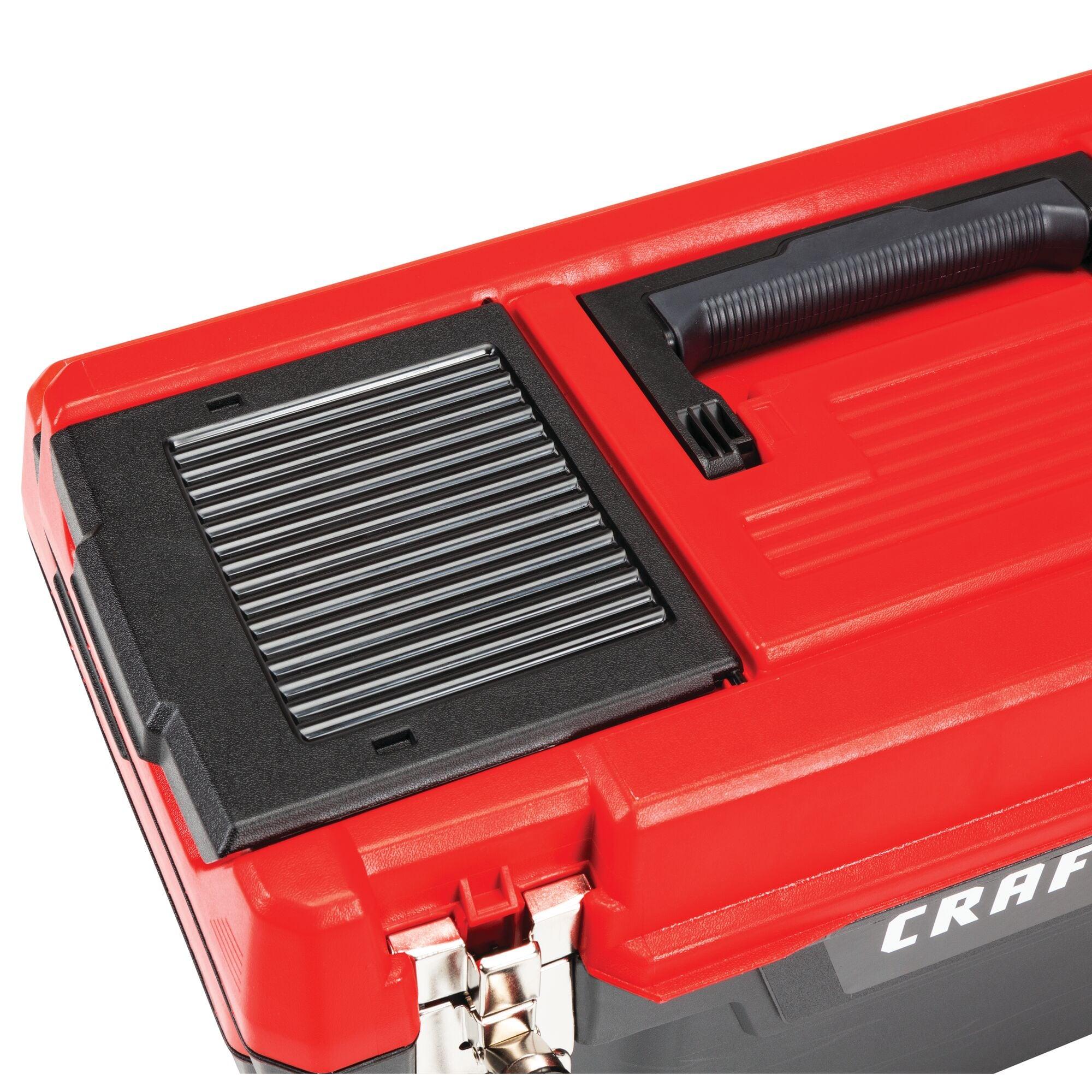 Craftsman Tool Box, Plastic, Black/Red, 20 in W x 10 in D x 10 in H