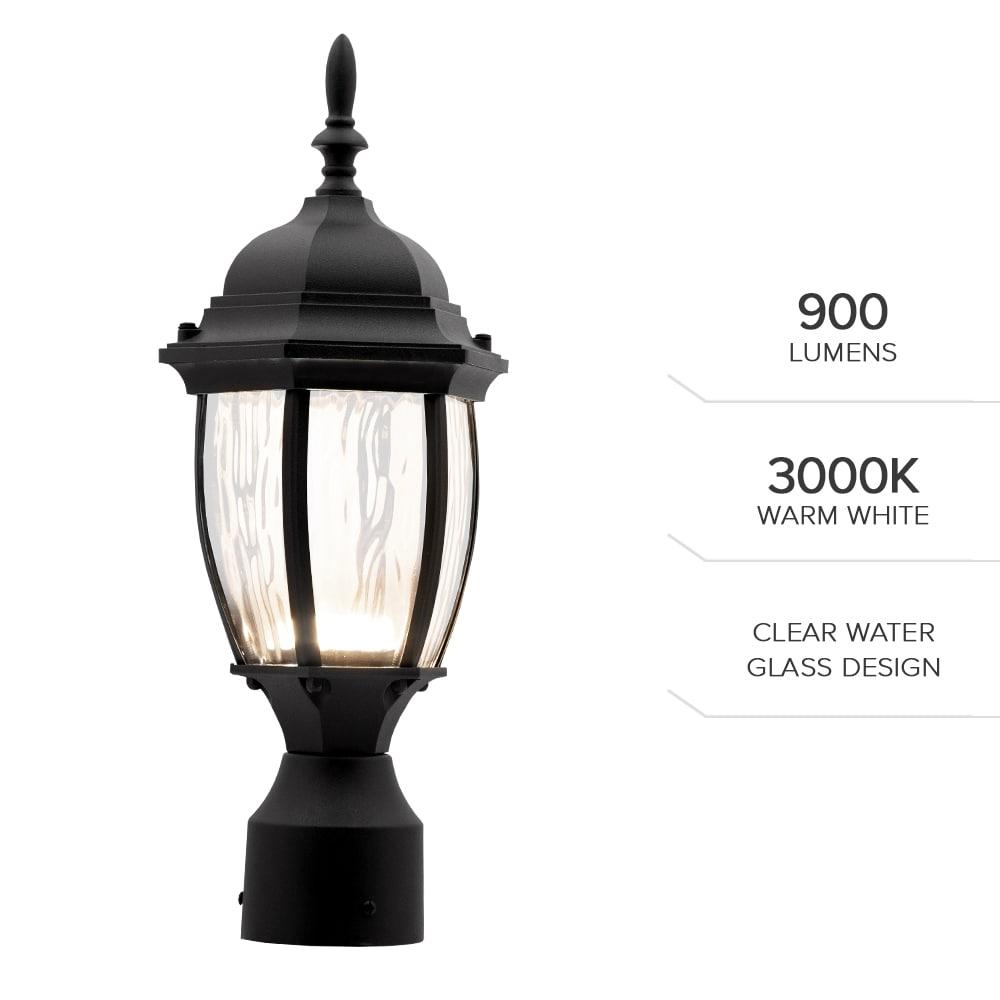 Maxxima LED Outdoor Post Light Pole Lantern with Water Glass, 900 Lumens, 3000K Warm White
