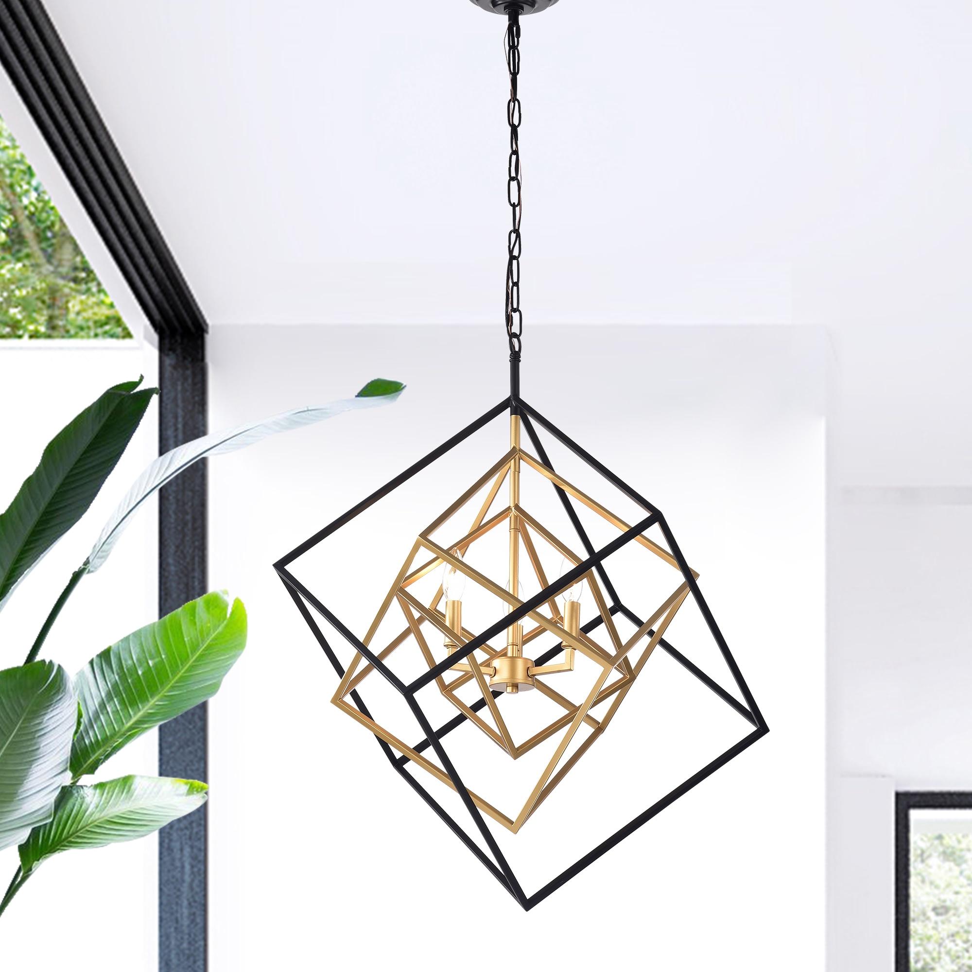 Geometric Black and Gold Metal 3-Light Chandelier