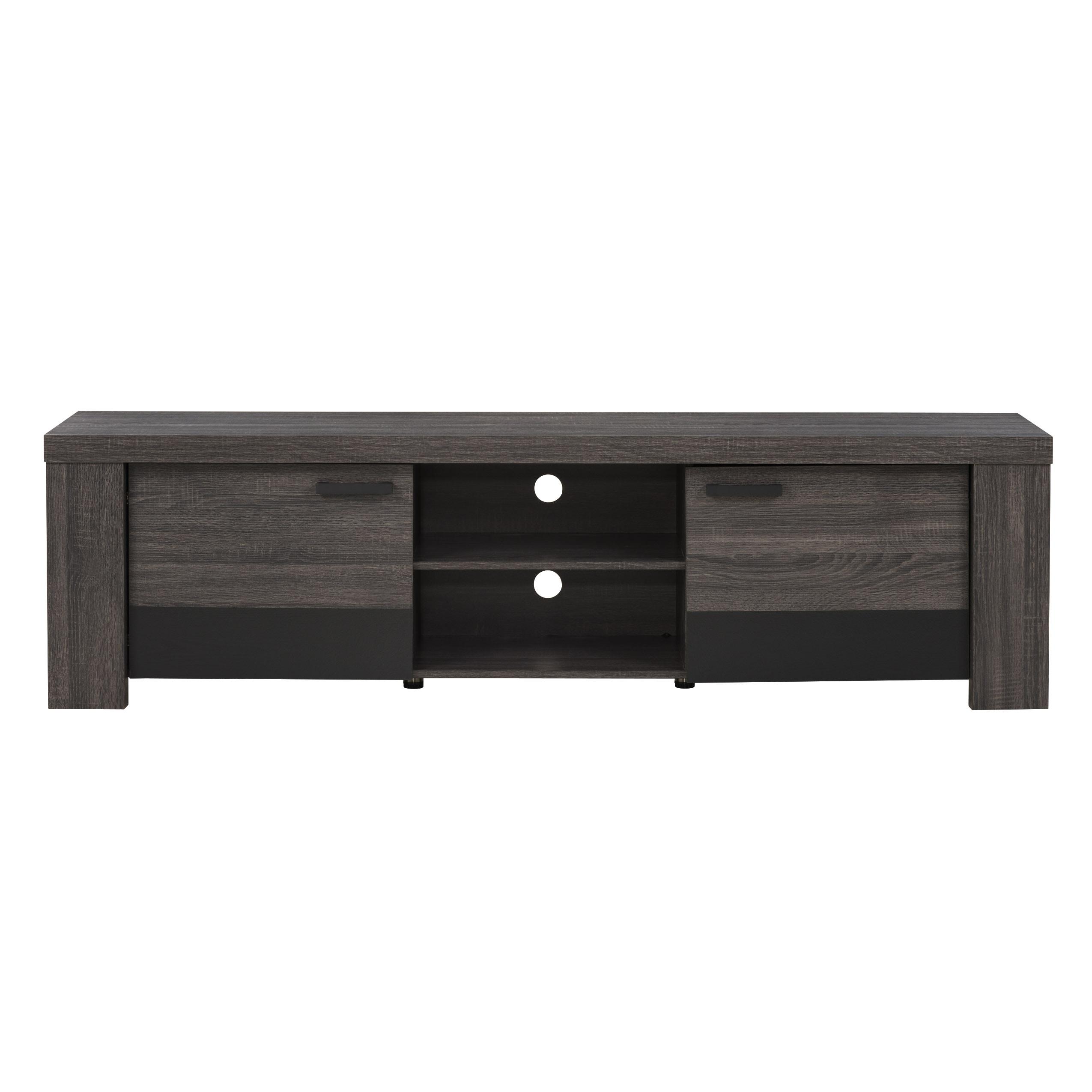 Distressed Carbon Grey and Black Wood TV Stand with Cabinet