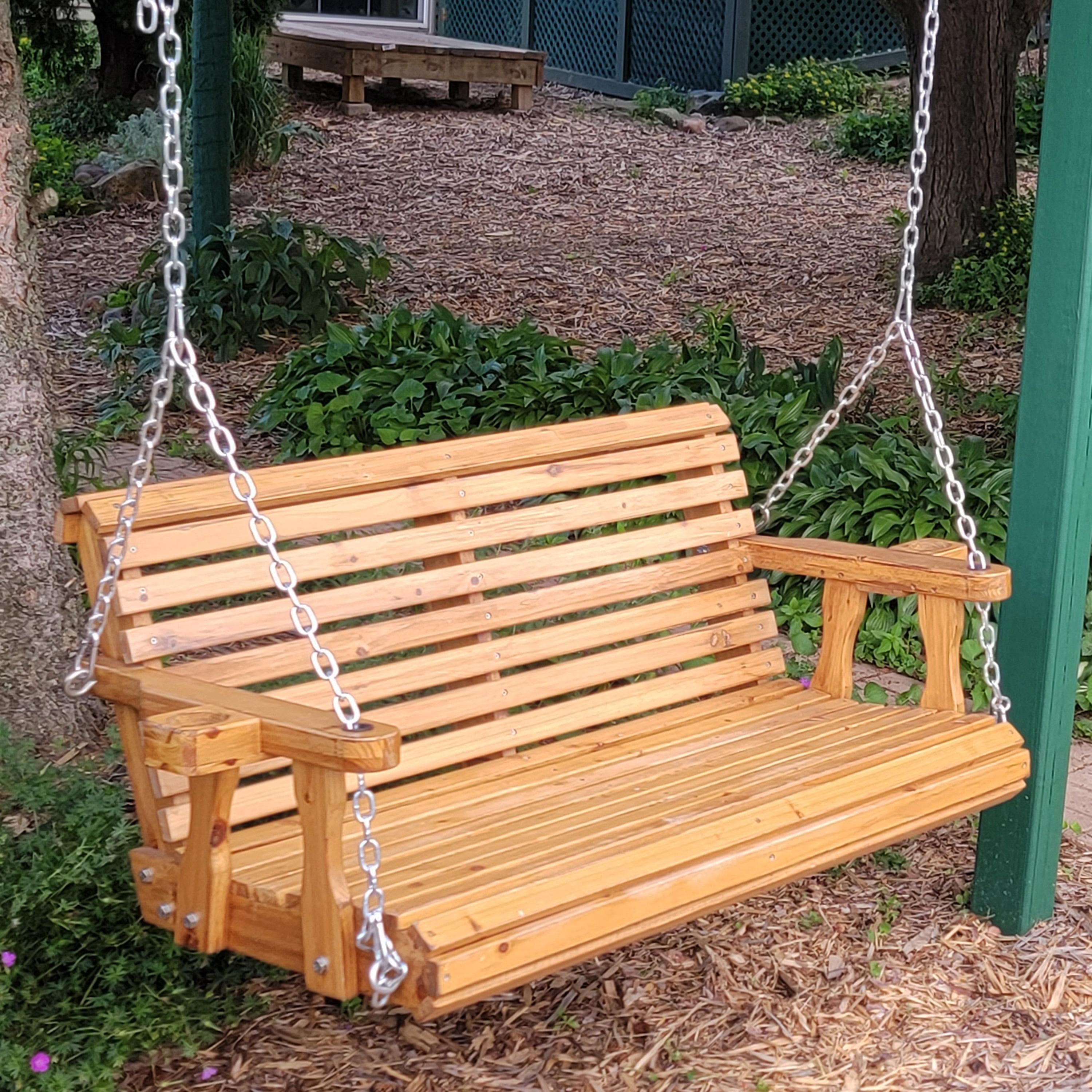 Sunnydaze Outdoor 2-Person Traditional Wooden Porch Swing with Hanging Chains - 58.5-Inch - Brown