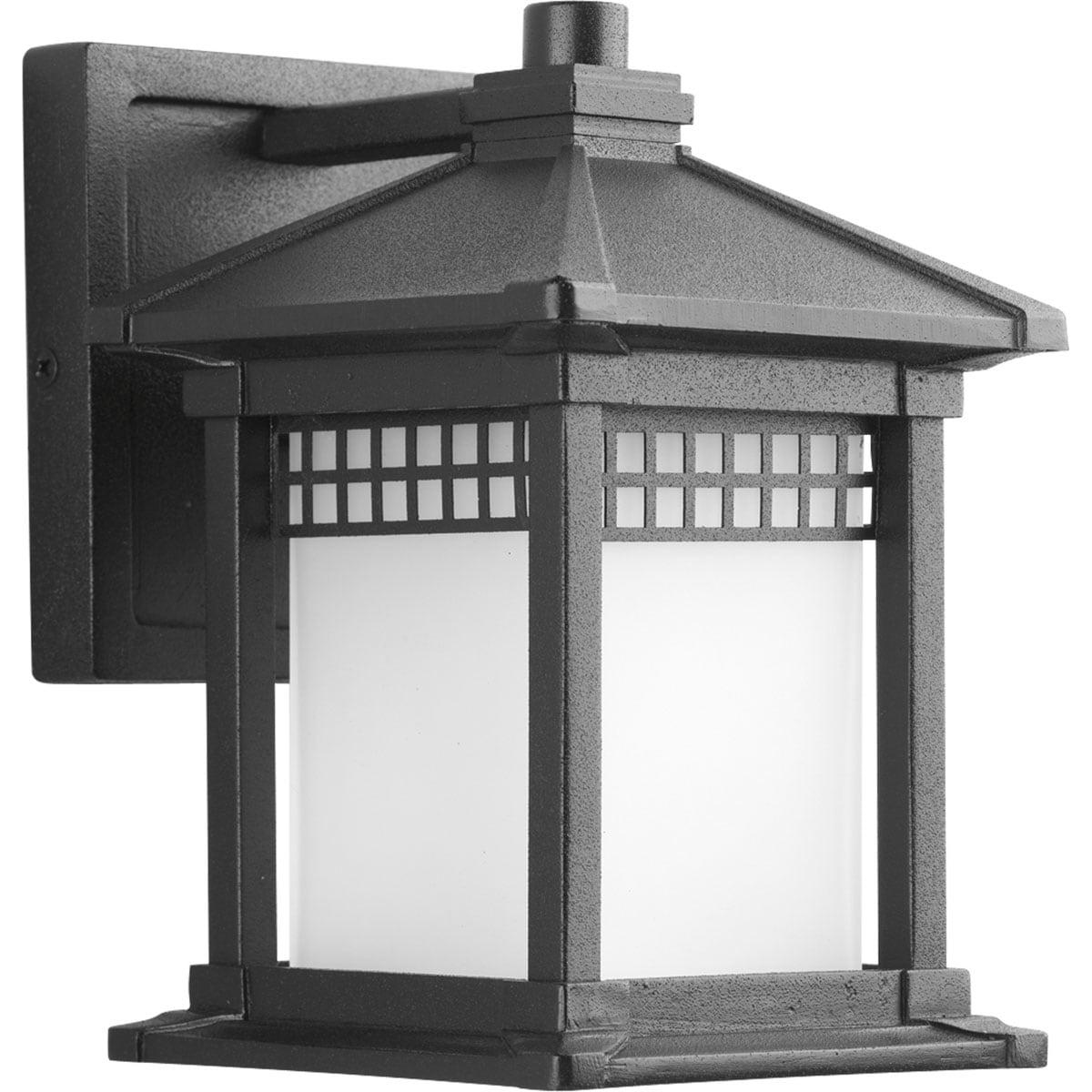 Progress Lighting Merit 1-Light Outdoor Wall Lantern in Black with Square Etched Glass Shade