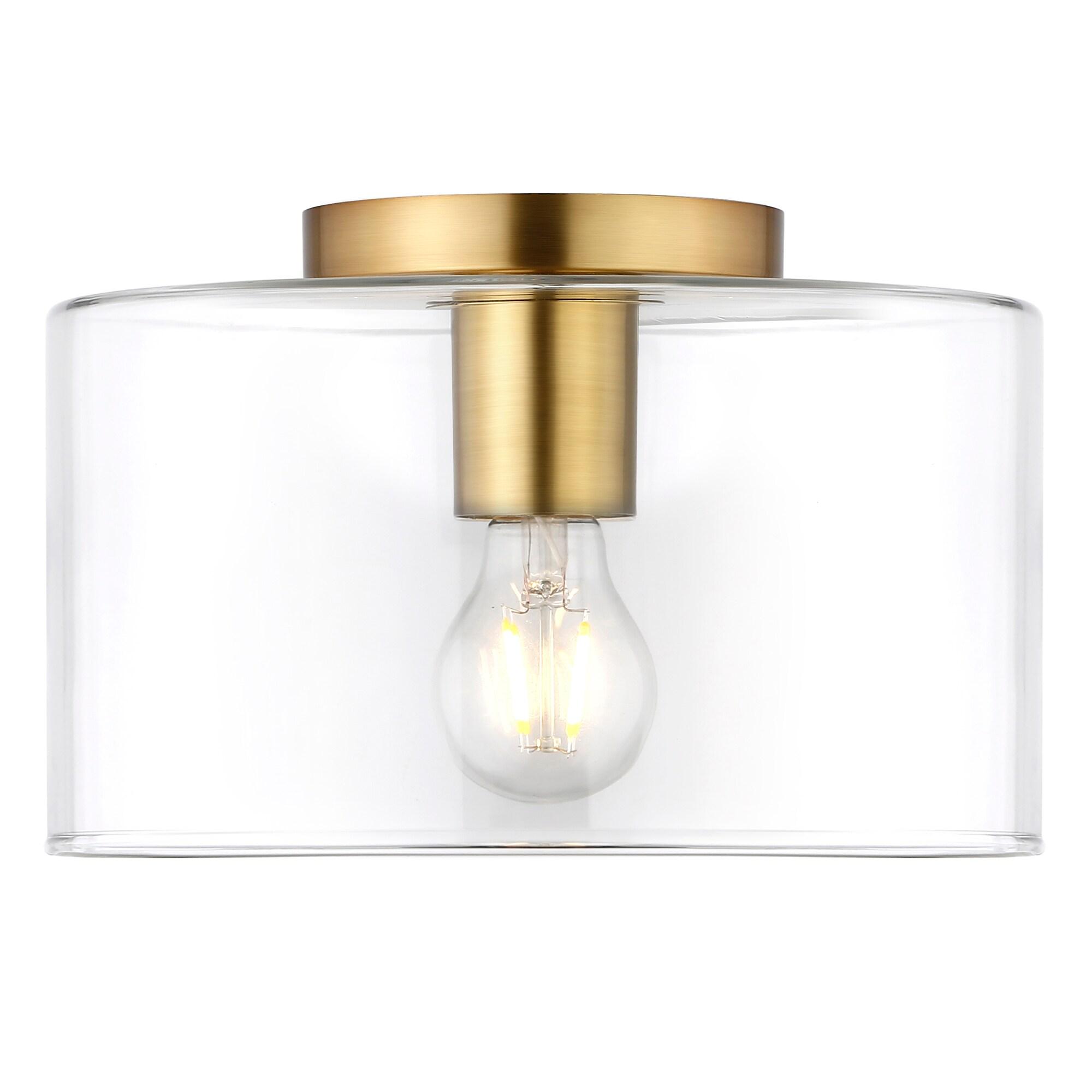 Evelyn&Zoe 10" Brass Finish Metal/Glass Semi Flush Mount