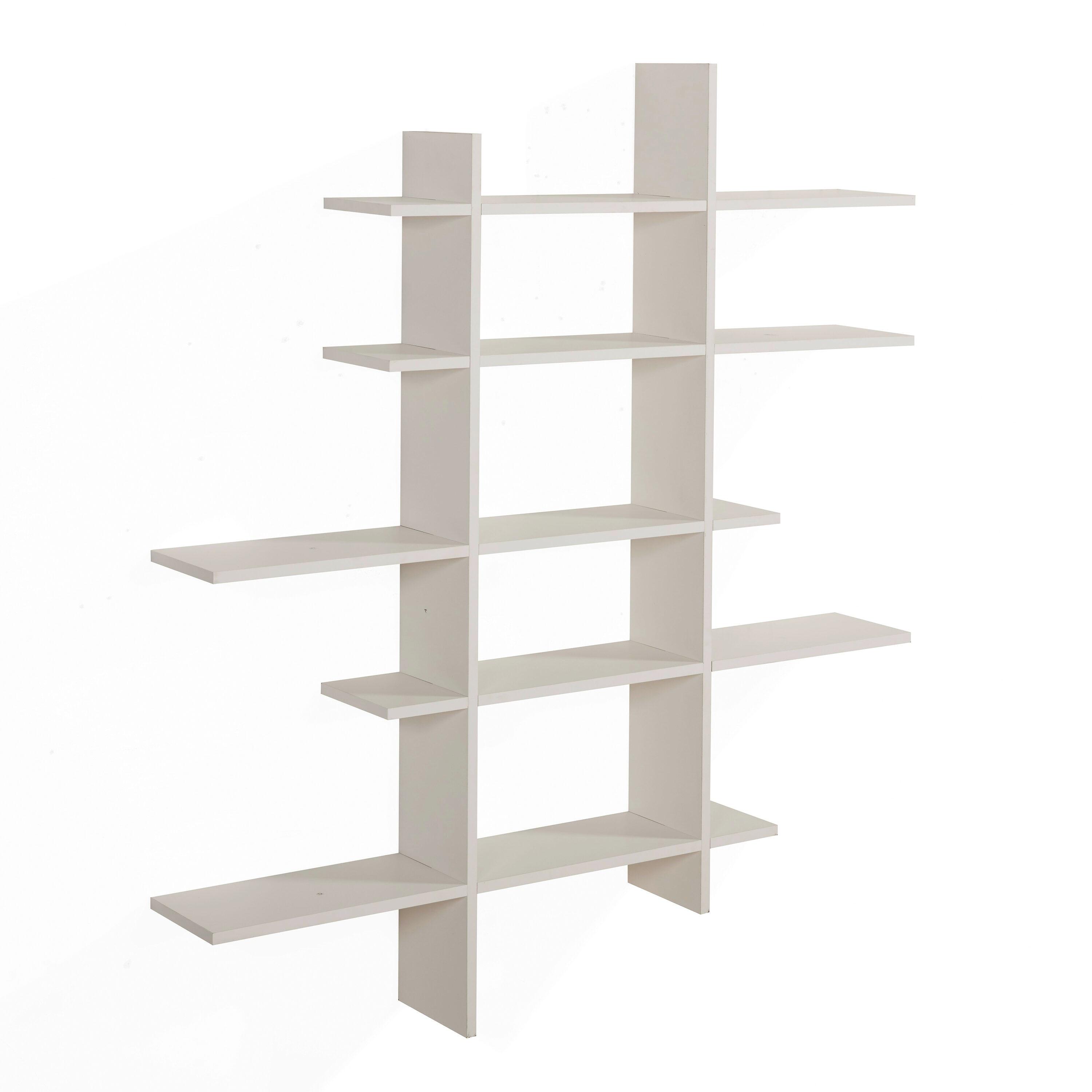 Danya B. 51" x 45" Five Tier Asymmetric Shelf White - Laminated, Interlocking, MDF Composite