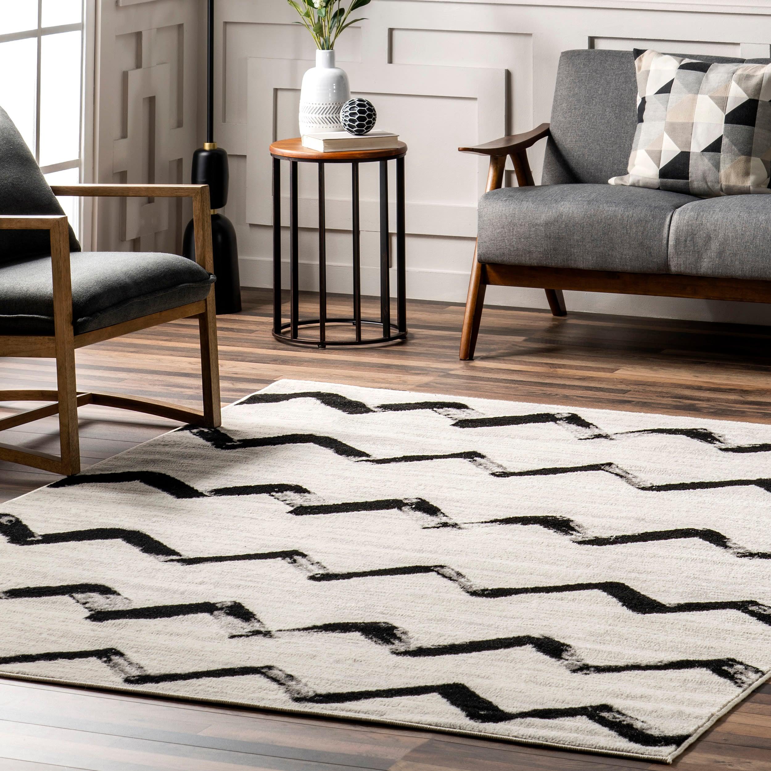 Nuloom Addison Chevron 9x12 Indoor Area Rug for Living Room Bedroom Dining Room Kitchen, Grey/Ivory