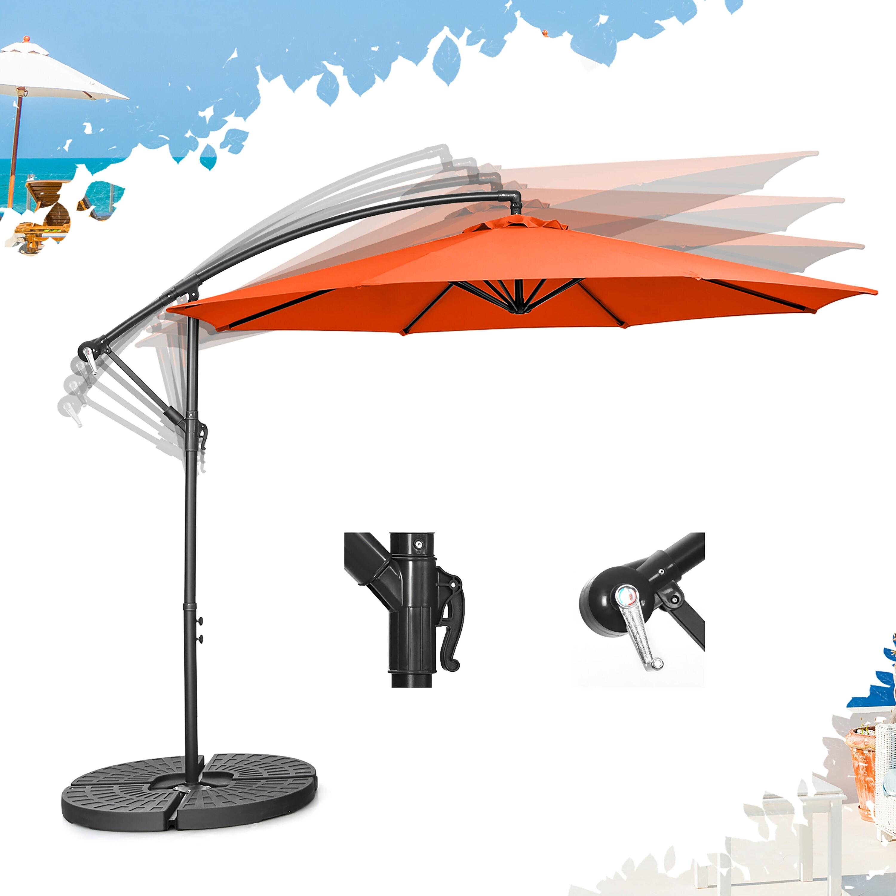 Tangkula 10FT Patio Offset Umbrella 8 Ribs Cantilever Umbrella w/Crank for Poolside Yard Lawn Garden Orange