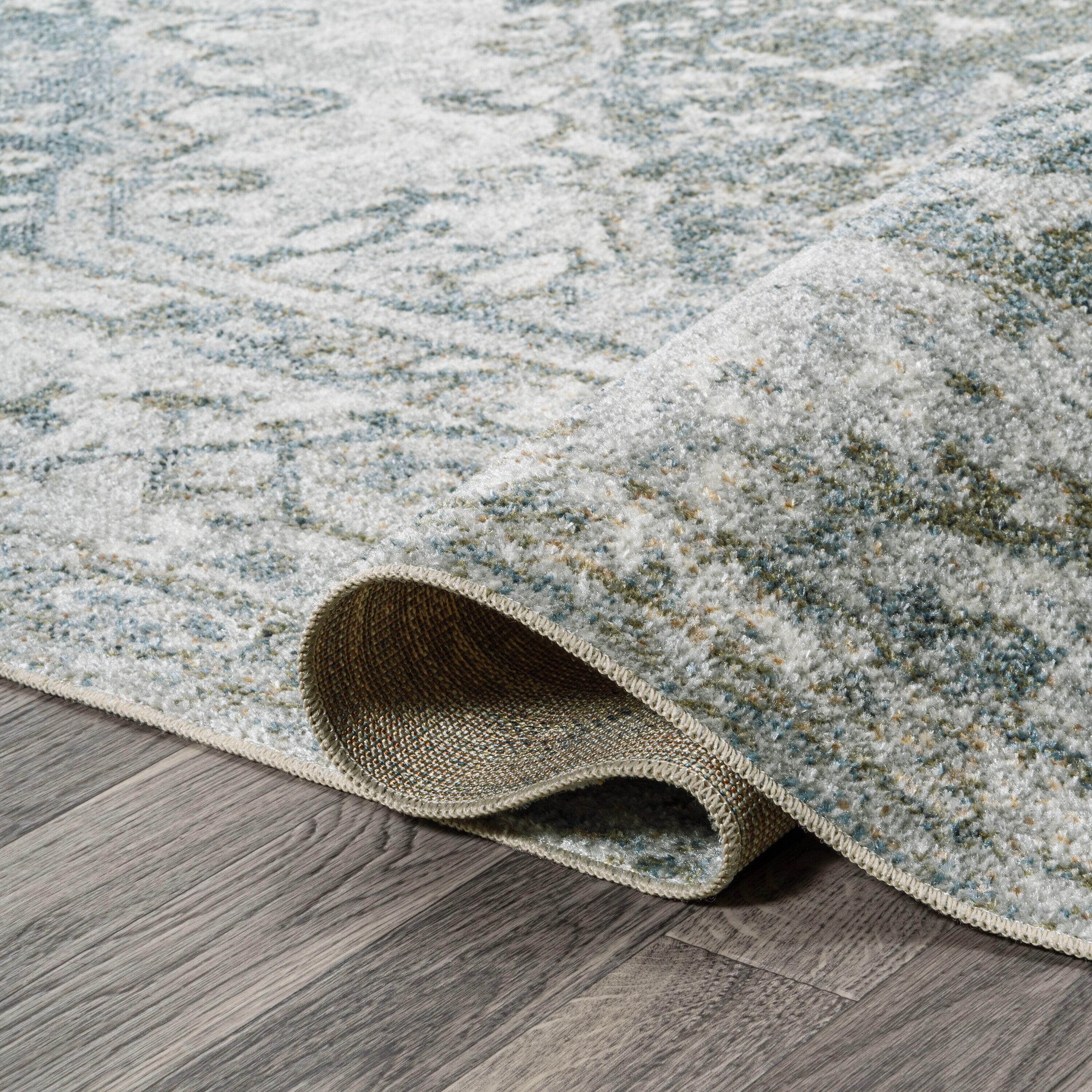 JONATHAN Y Pavel Distressed Medallion Low-Pile Machine-Washable Light Gray/Blue 5 ft. x 8 ft. Area Rug