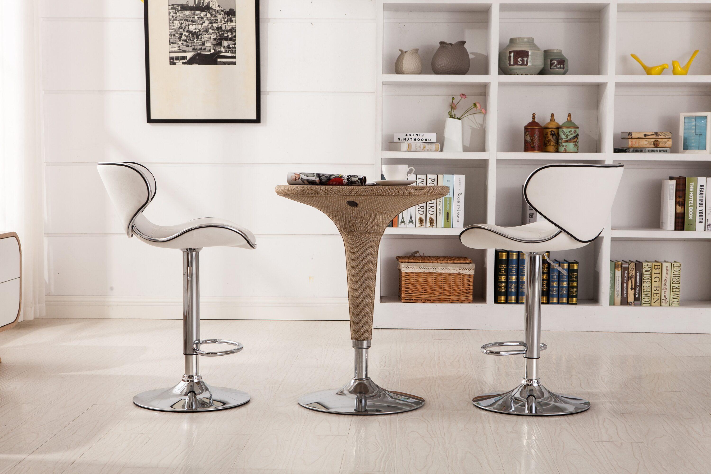 Roundhill Furniture Masaccio Faux Leather Airlift Adjustable Swivel Barstools, White, Set of 2