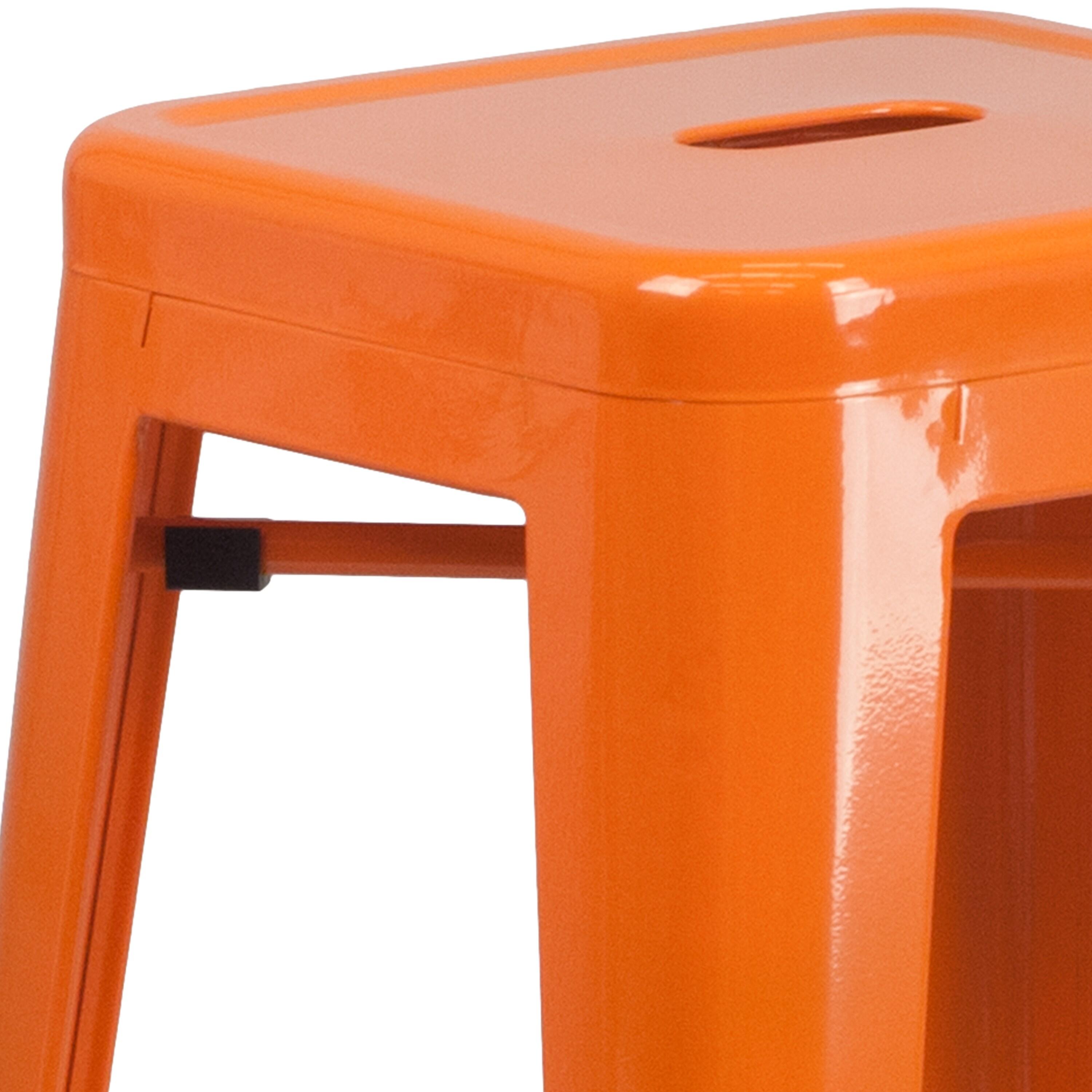 Flash Furniture Commercial Grade 30" High Backless Orange Metal Indoor-Outdoor Barstool with Square Seat